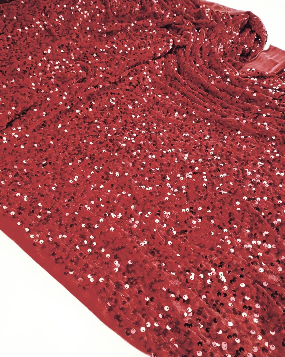 Kırmızı Renkte Kadife Pul Payet Kumaş 120x240cm
