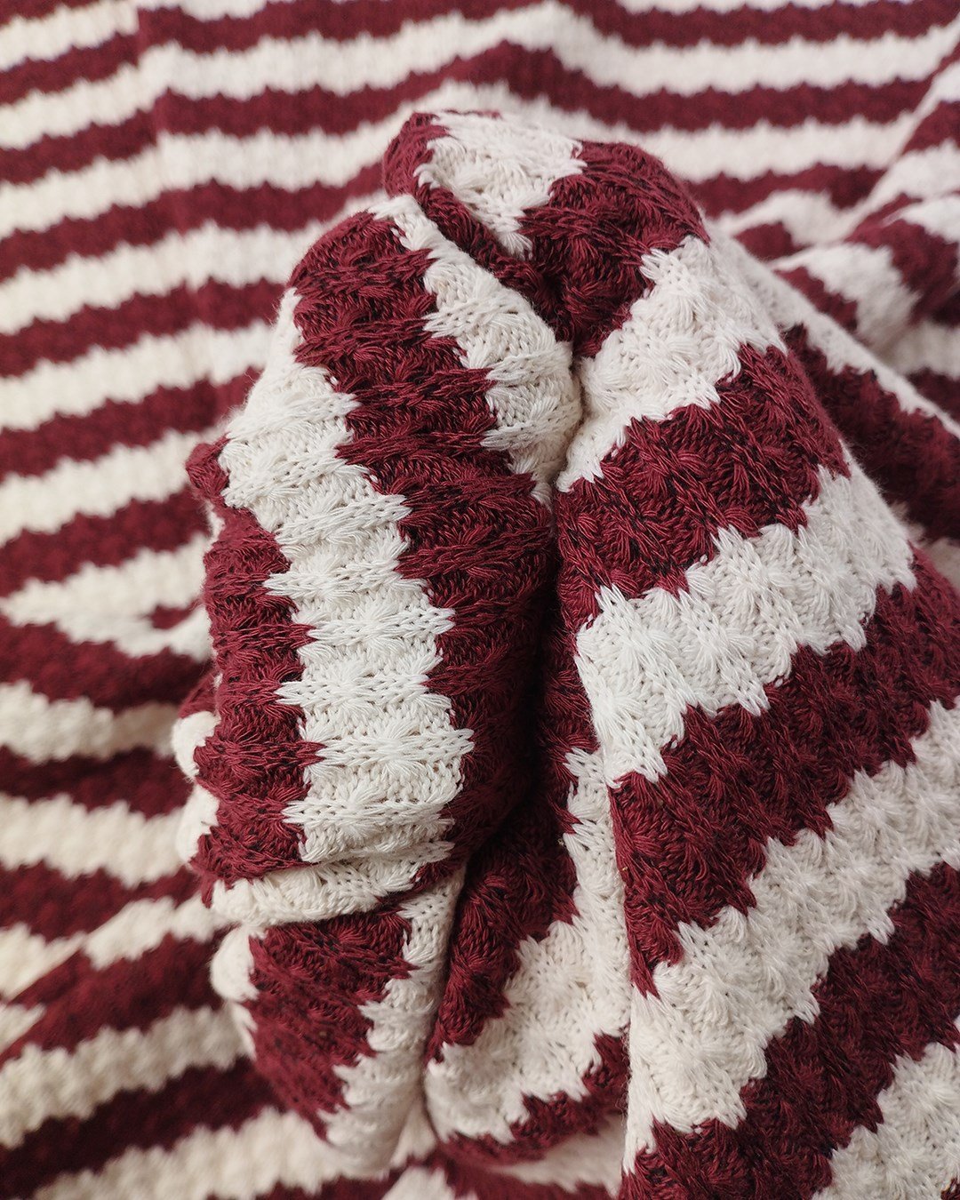 Bordo Ekru Çizgili Triko Kumaş Yumuşacık Esnek Hırkalık & Kazaklık 140x150cm