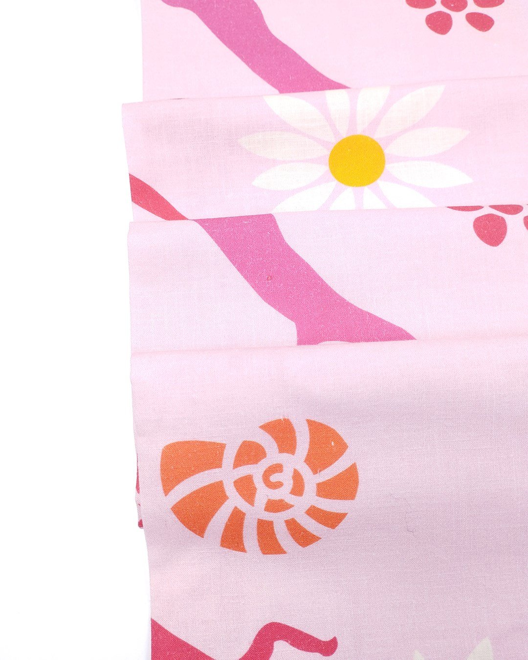 Pembe Üzeri Çiçek Ve Maymun Desenli Beyaz Kırmızı Ve Turuncu Renklerde Pamuk Keten Keten Dokuma Kumaş Elbiselik & Gömleklik En: 150cm