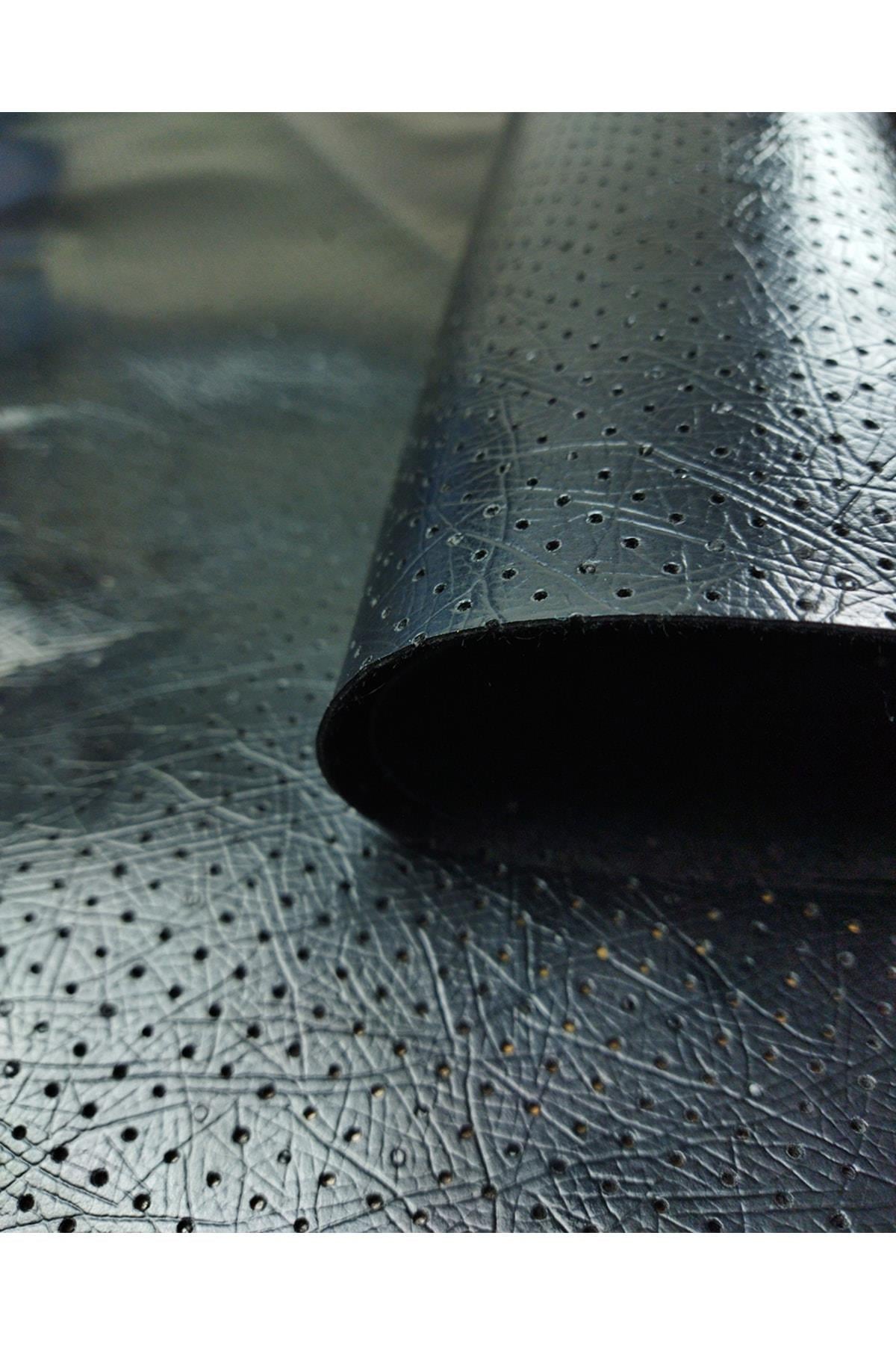 Hafif Parlak Siyah Minik Delikli Orta Kalın Suni Deri En: 142 Cm