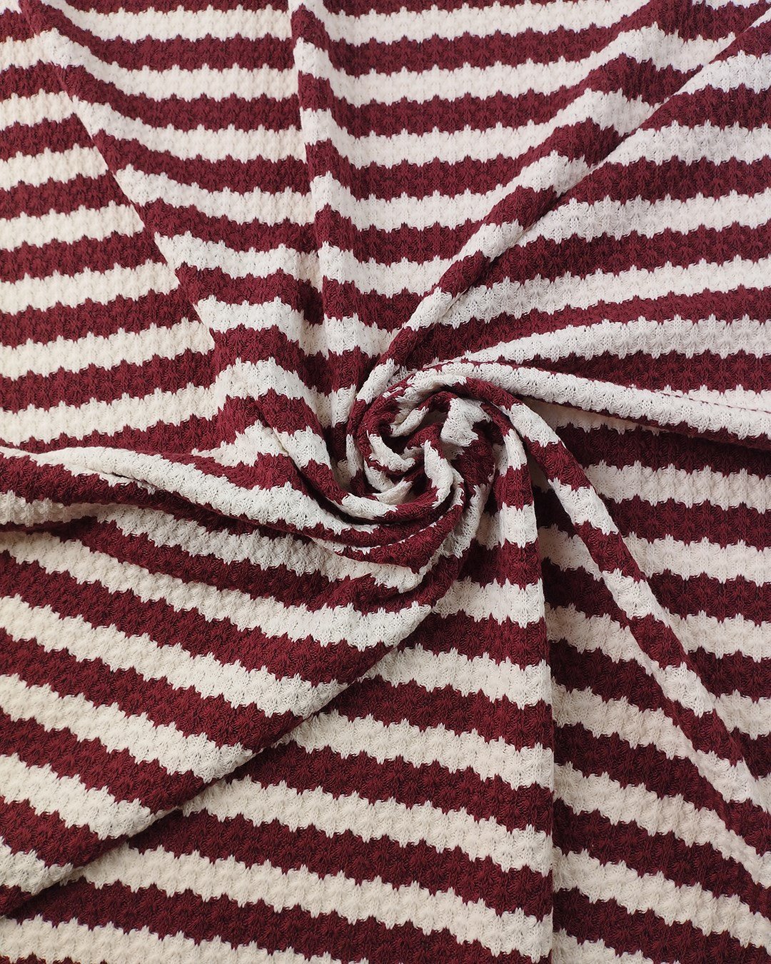 Bordo Ekru Çizgili Triko Kumaş Yumuşacık Esnek Hırkalık & Kazaklık 140x150cm