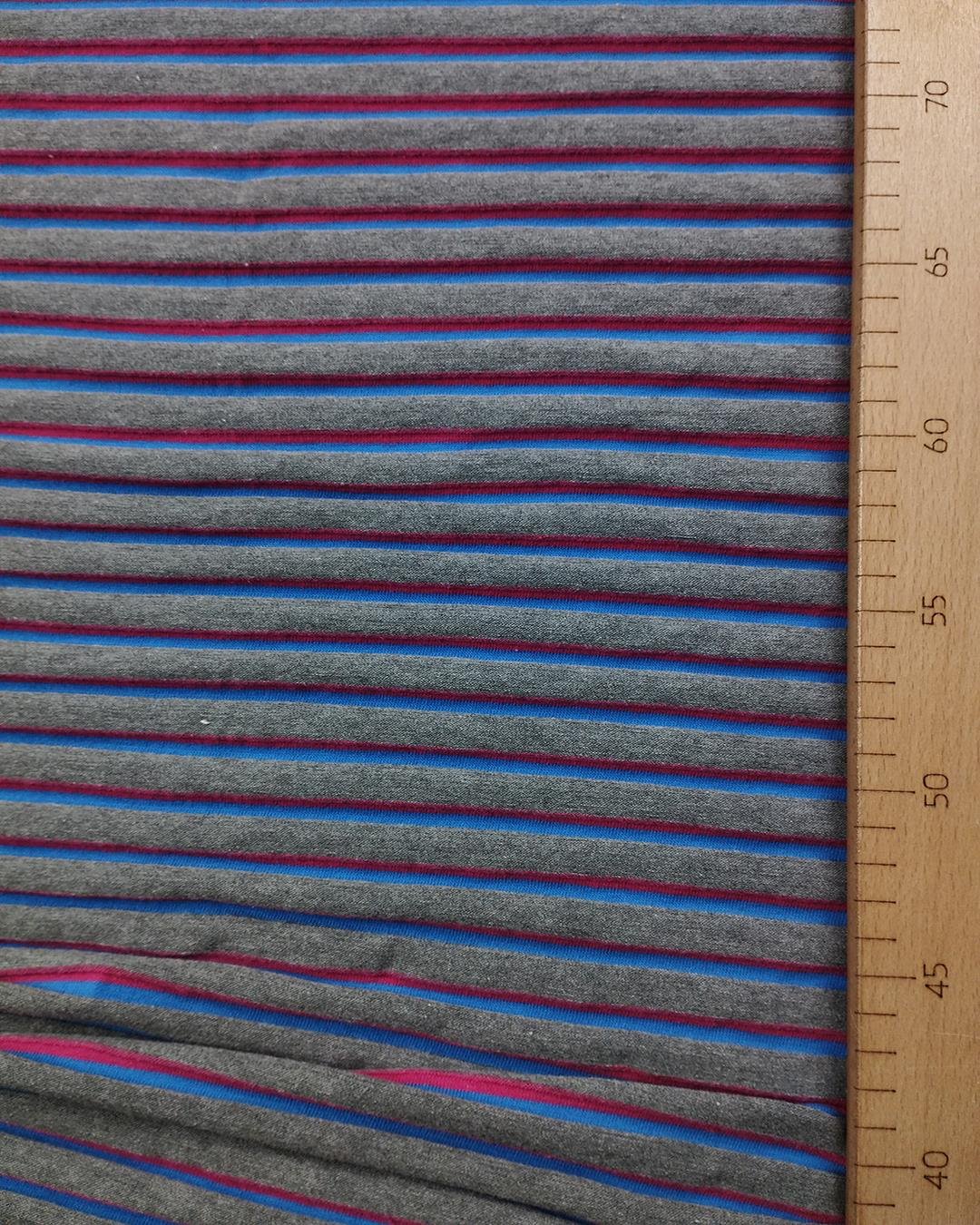 Gri Pembe Mavi Enine Çizgili Penye (En 180 cm x Boy 170 cm)
