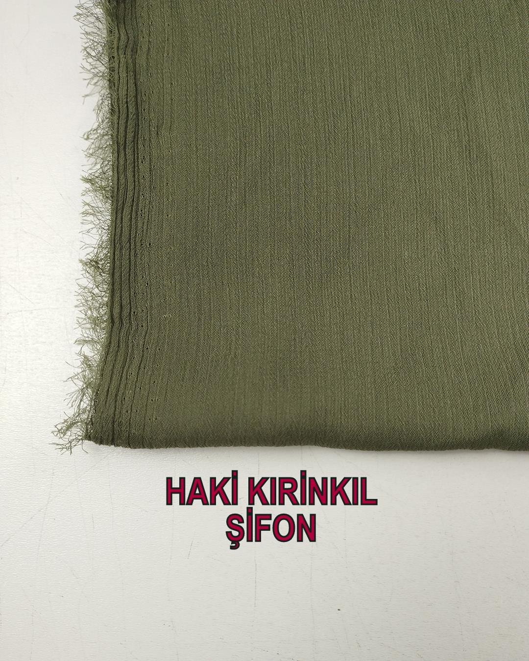 Haki Renkte Kırinkıl ŞifonEn: 140 cm
