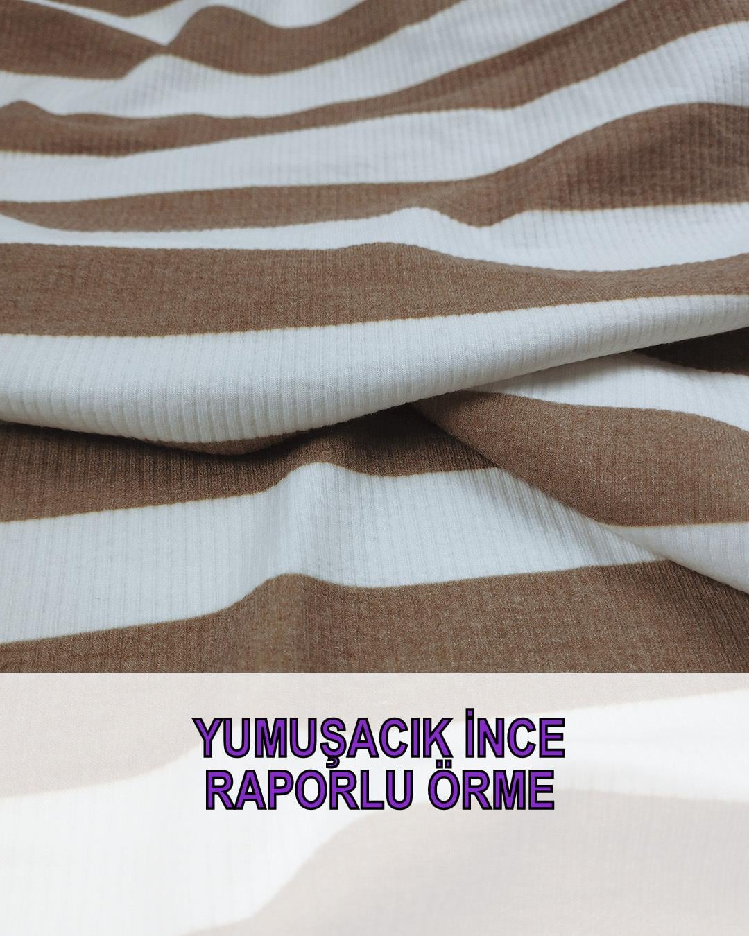 İnce Raporlu Örme Kahve Ekru Enine Çizgili (En 130 cm x Boy 255 cm)