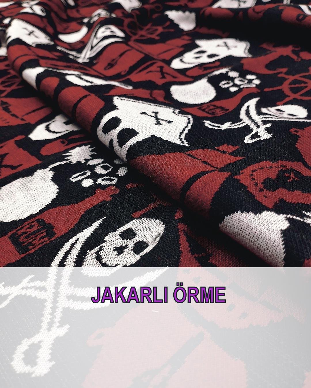 Jakarlı Örme Siyah Kırmızı Renklerde (En 140 cm x Boy 200 cm)