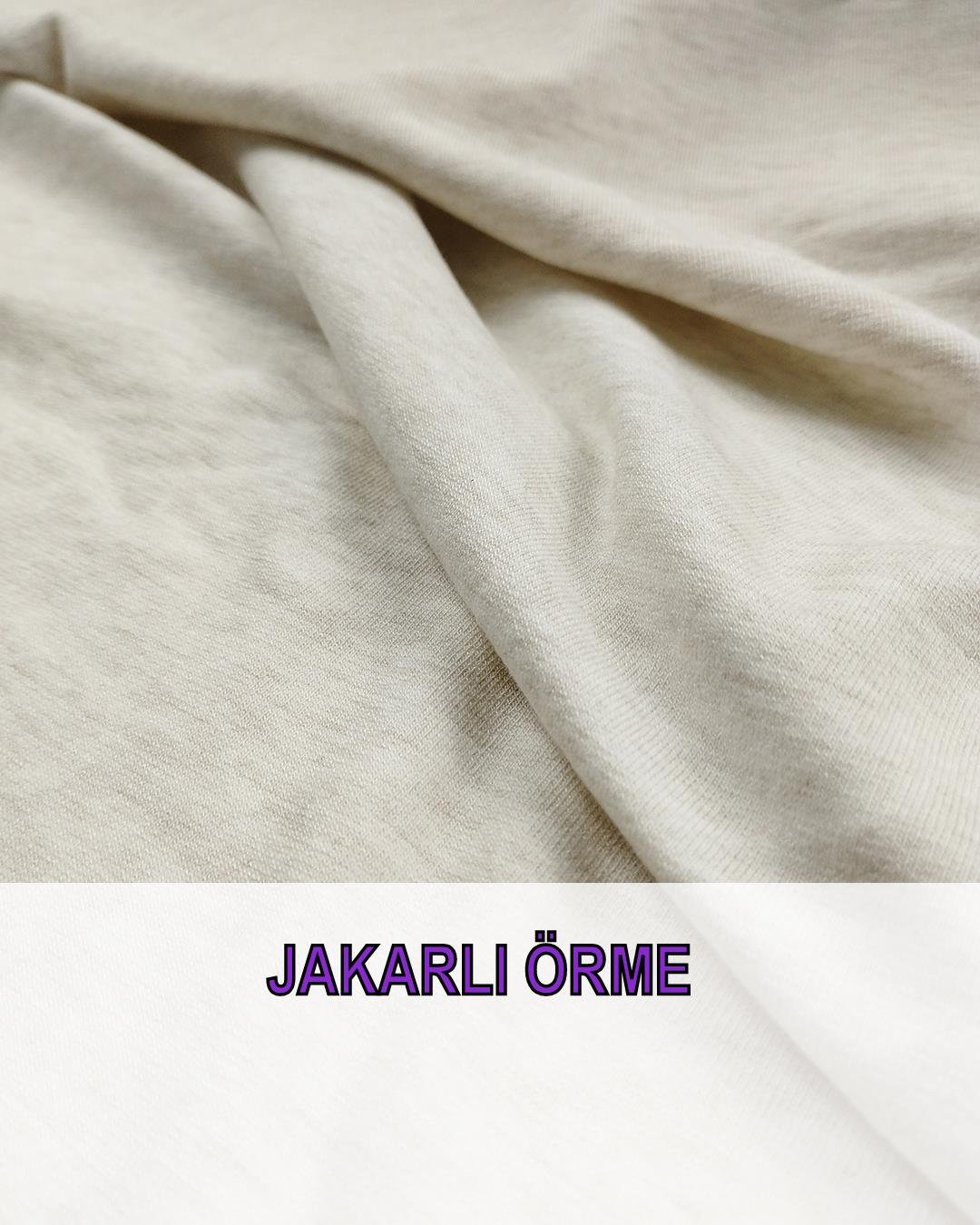 Kırçıllı Krem Renkte Jakarlı İnterlok Örme (En  140 cm x Boy  320 cm)