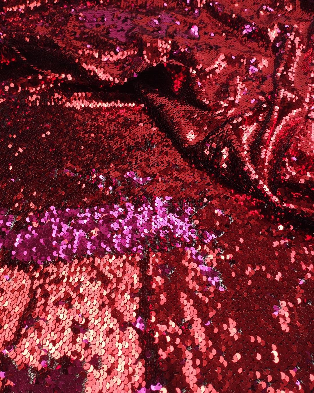Kırmızı Pembe Renkli Çift Taraflı Pul Payet (En  130 cm x Boy  220 cm)