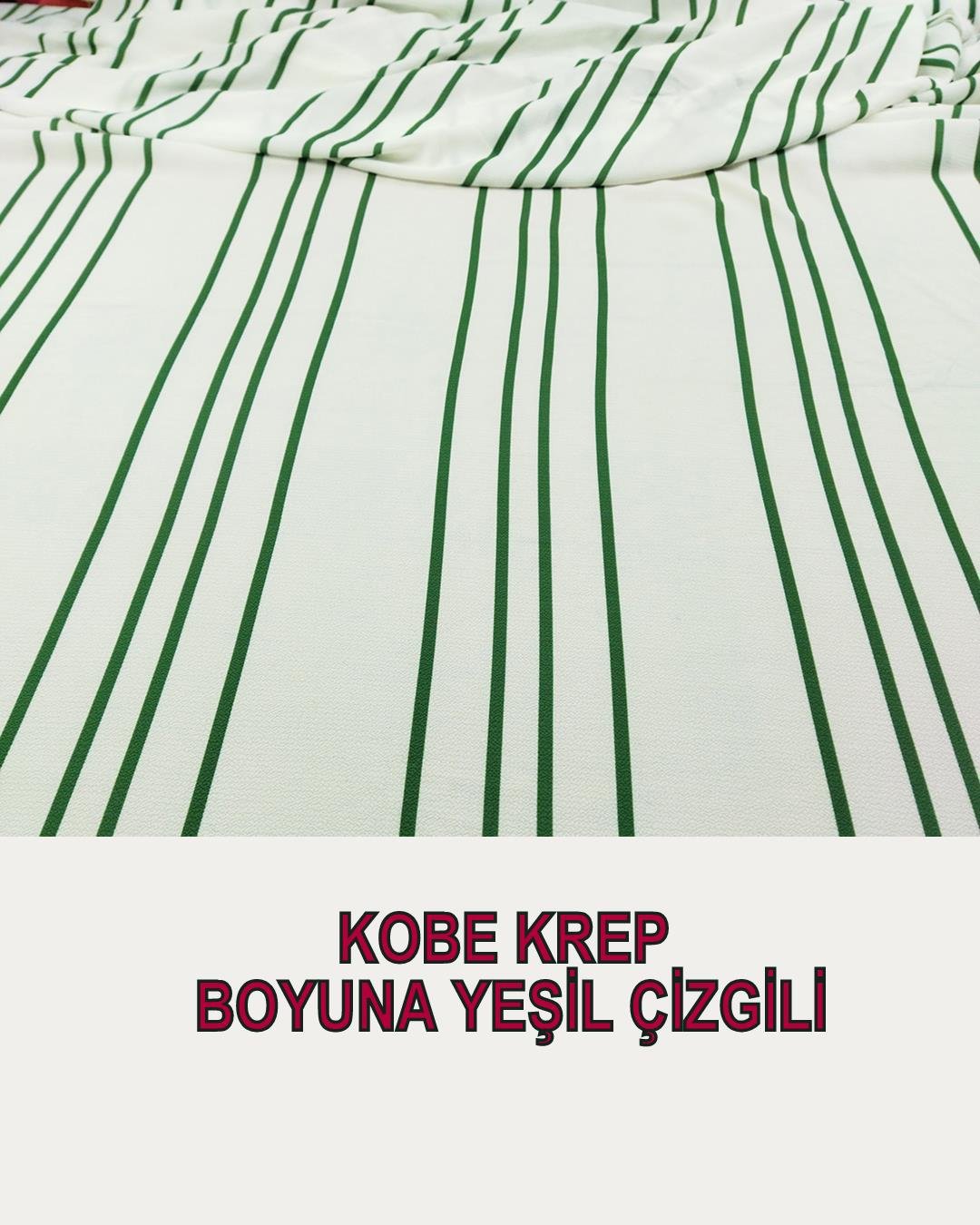 Kobe Krep Boyuna Yeşil Çizgili Beyaz Renkte En: 150 cm