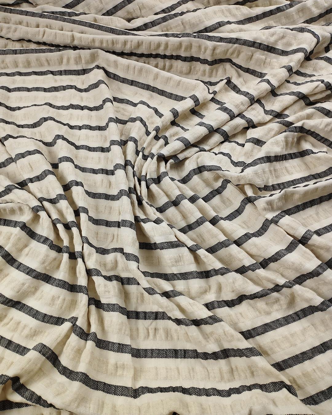 Krem Ekru Antrasit Çizgili Pamuk Keten (En  125 cm x Boy  320 cm)