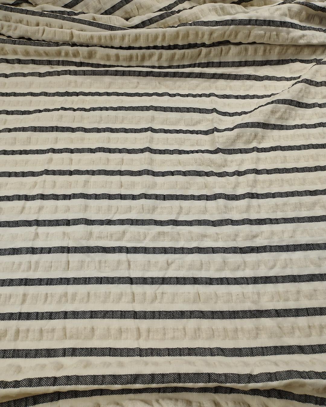 Krem Ekru Antrasit Çizgili Pamuk Keten (En  125 cm x Boy  320 cm)