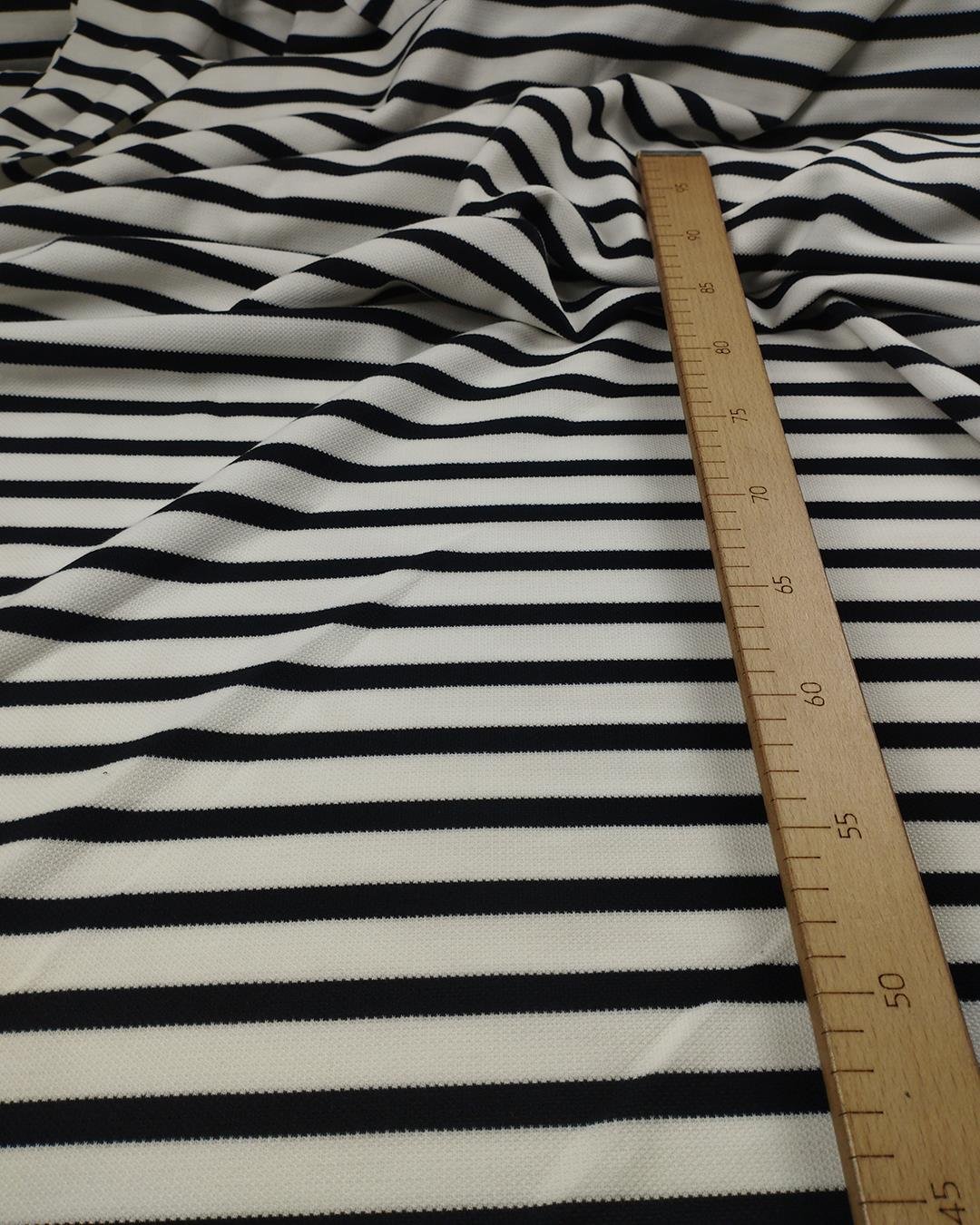 Lacivert Ekru Enine Çizgili Örme (En 180 cm x Boy 190 cm)