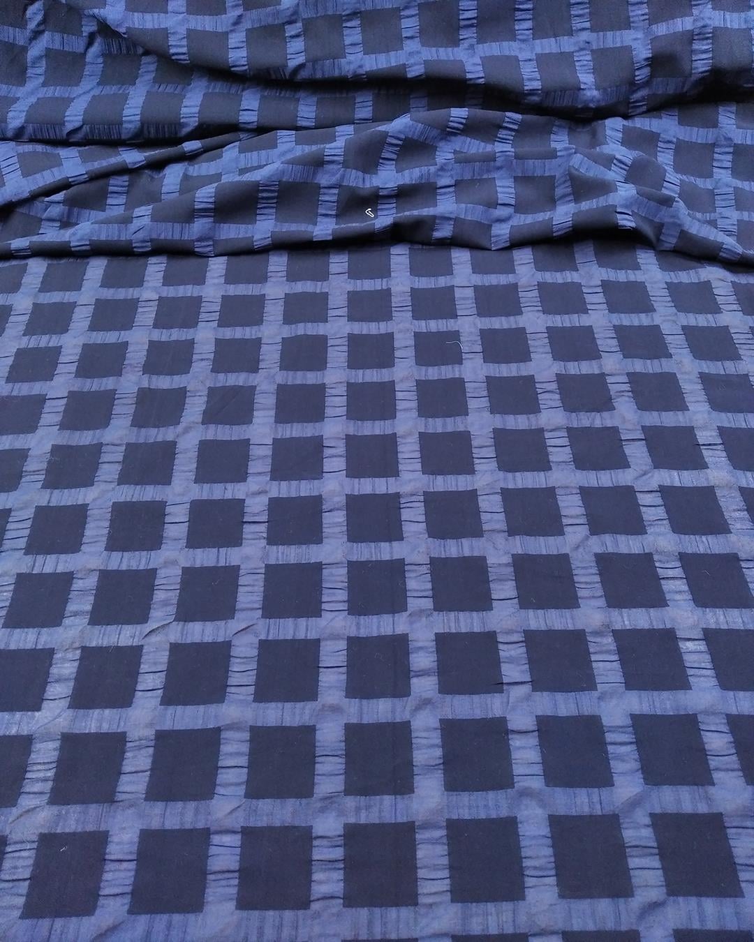 Lacivert Kendinden Ekoseli Pamuk Vual (En  120 cm x Boy 220 cm)