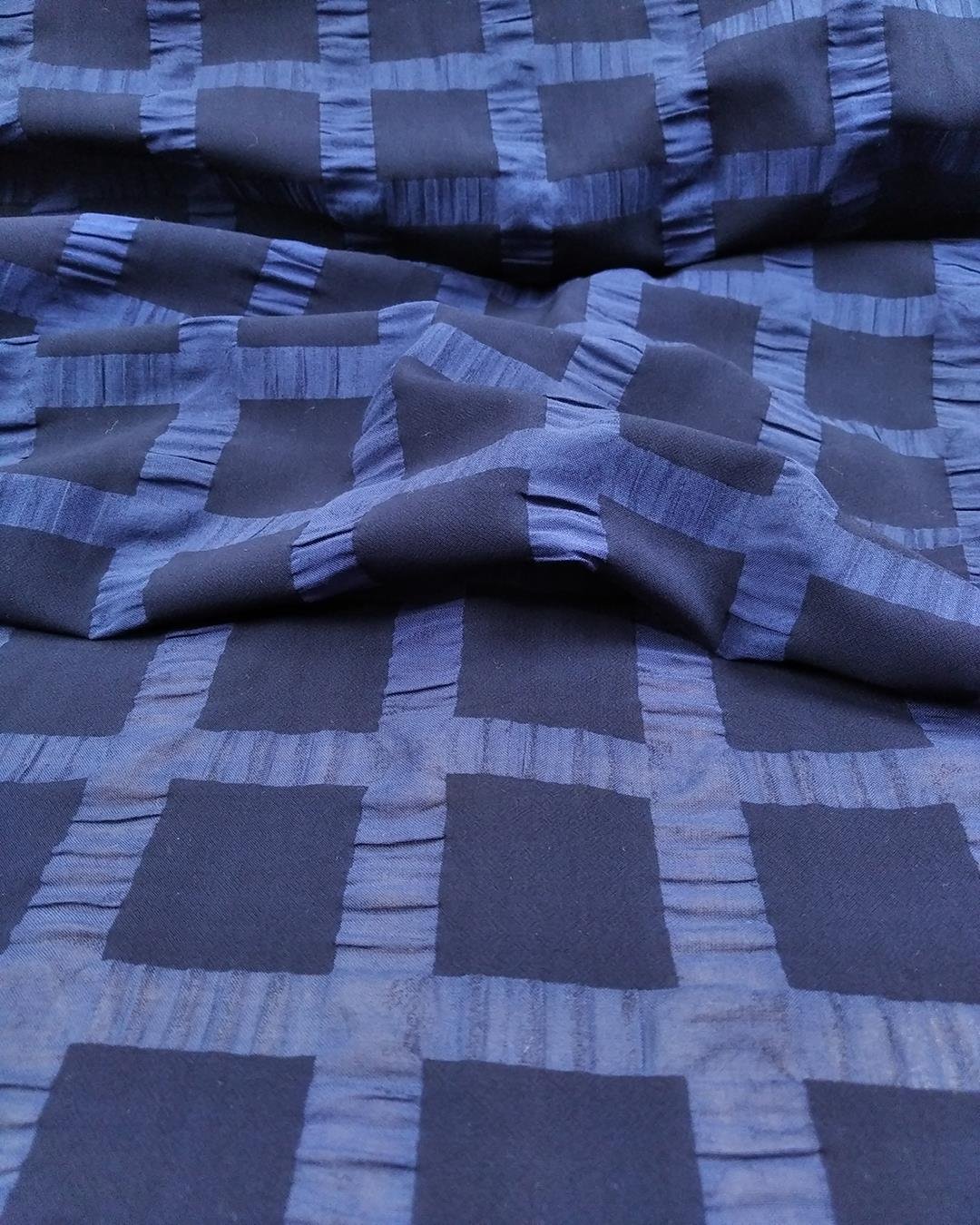 Lacivert Kendinden Ekoseli Pamuk Vual (En  120 cm x Boy 130 cm)