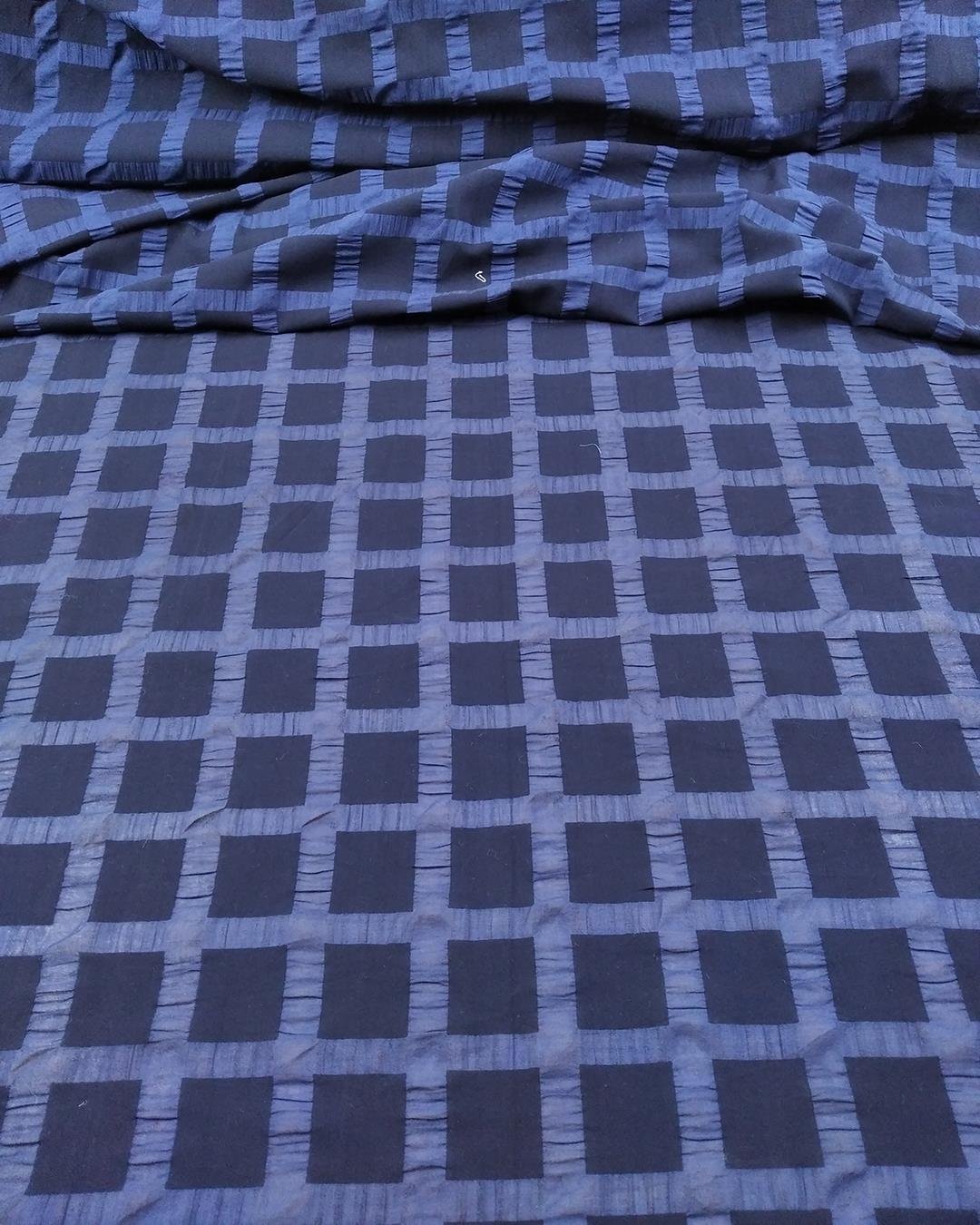 Lacivert Kendinden Ekoseli Pamuk Vual (En  120 cm x Boy 130 cm)