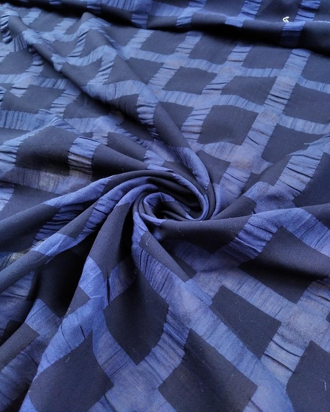 Lacivert Kendinden Ekoseli Pamuk Vual (En  120 cm x Boy 130 cm)
