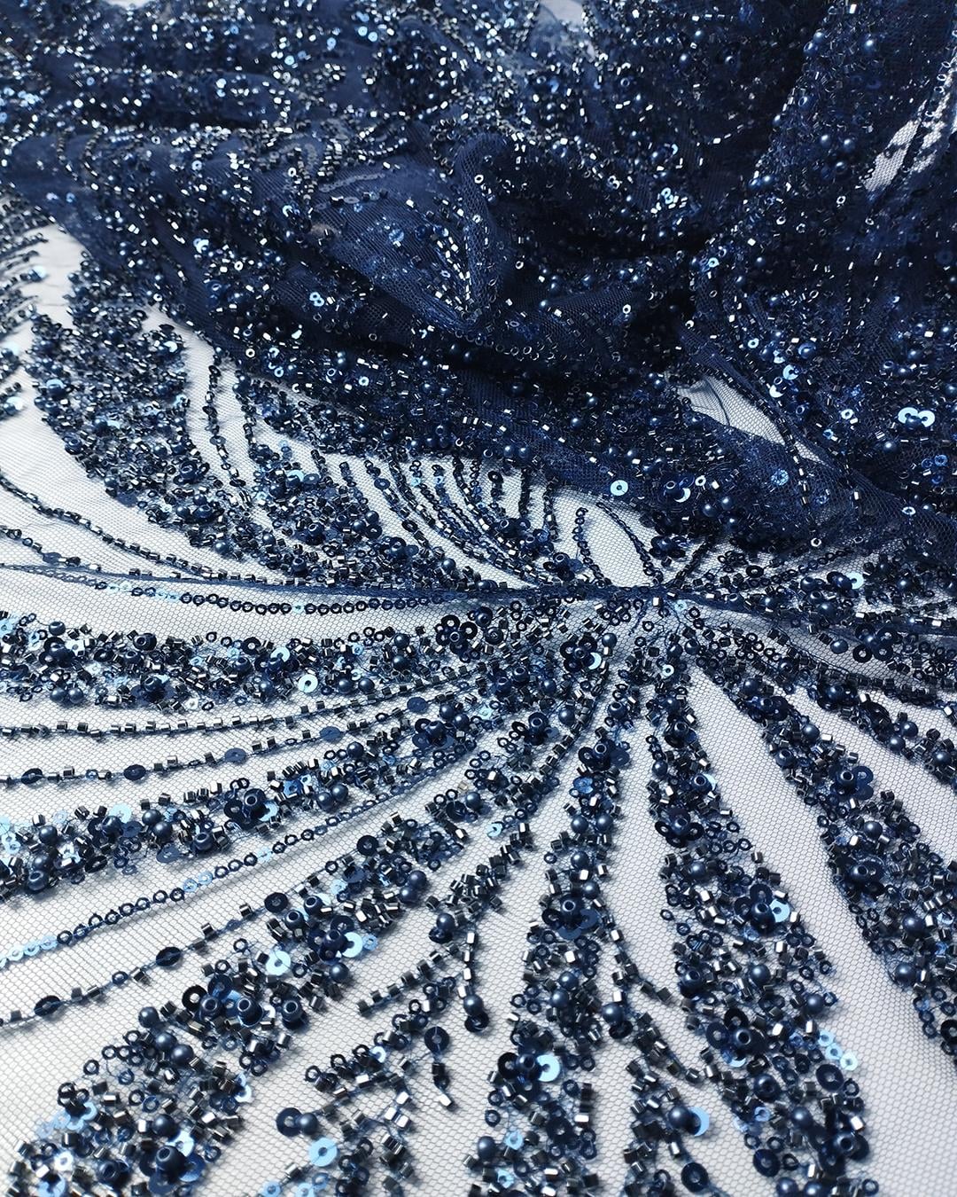 Lacivert Taşlı Tül (En  140 cm x Boy  130 cm)