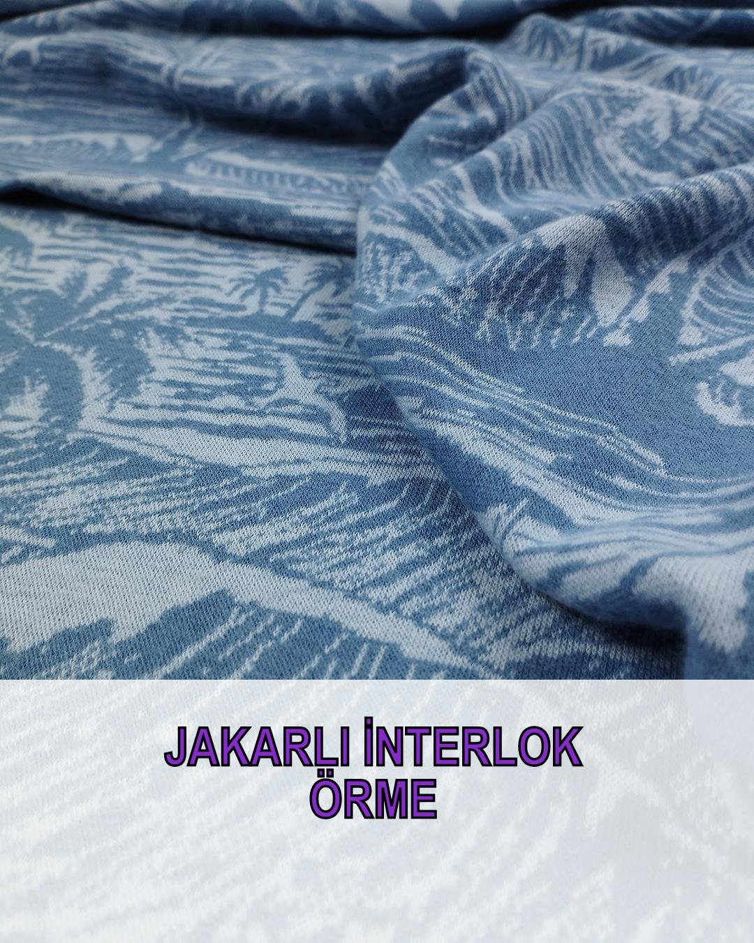 Mavi Renklerde Jakarlı Örme  En: 150 cm