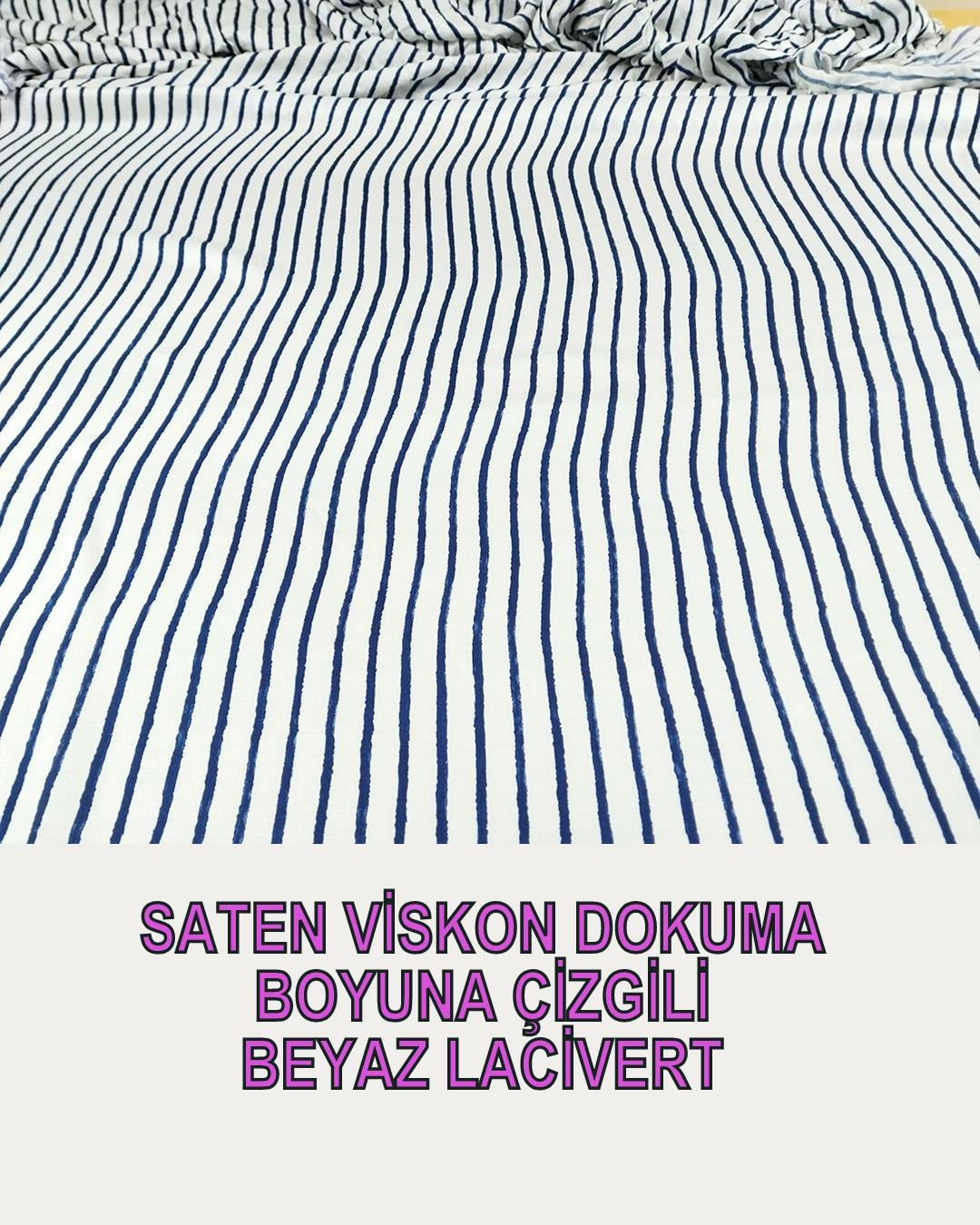 Saten Viskon Lacivert Beyaz Boyuna Çizgili (En 120 cm x Boy 200 cm)