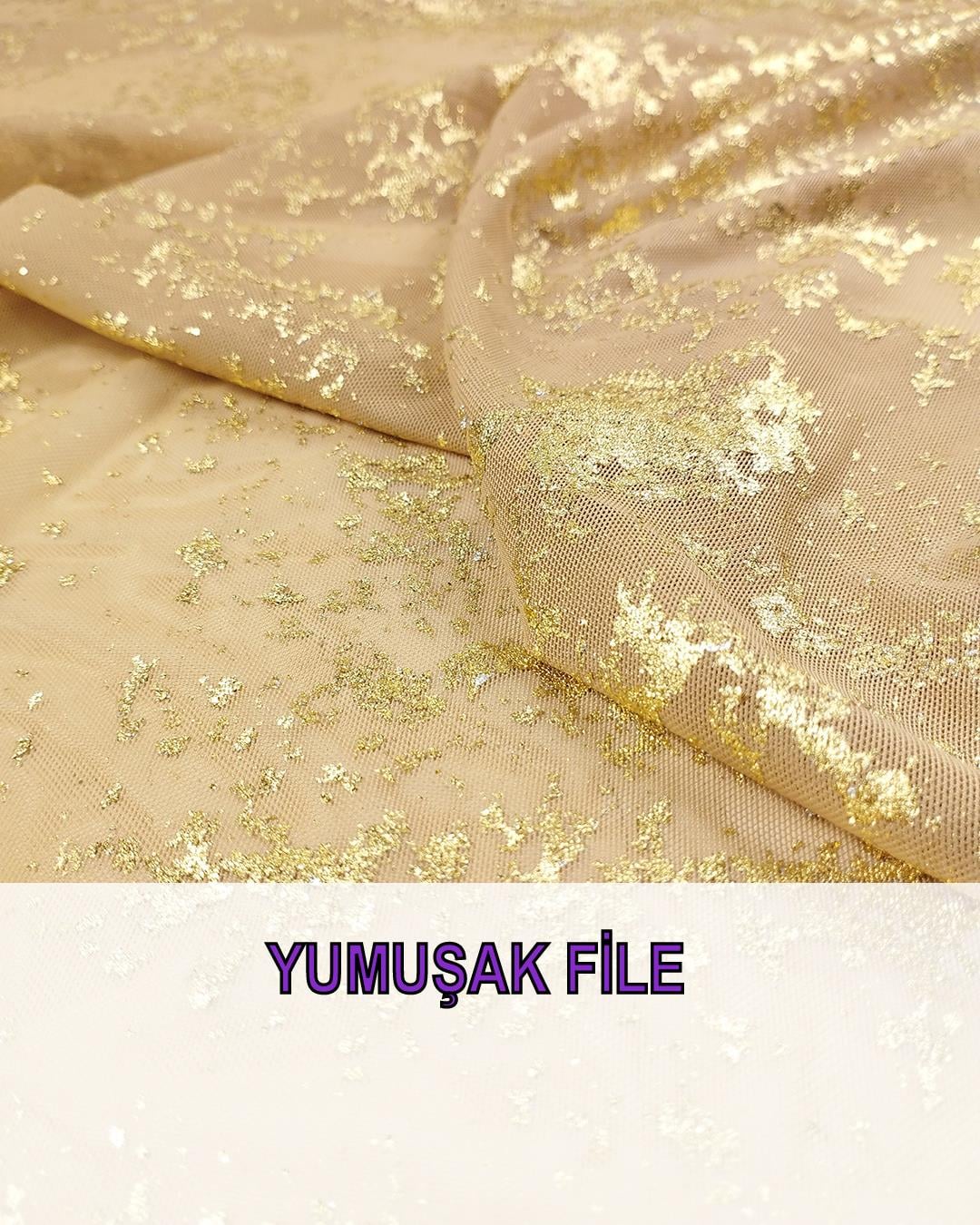 Sütlü Kahve Üzeri Dore Varaklı File (En  140 cm x Boy  190 cm)