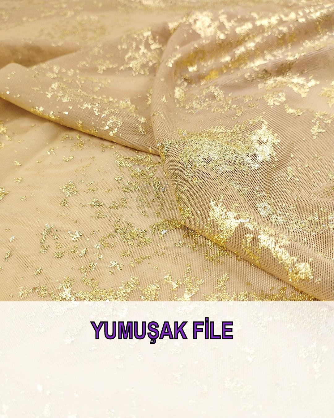 Sütlü Kahve Üzeri Dore Varaklı File (En  140 cm x Boy  200 cm)