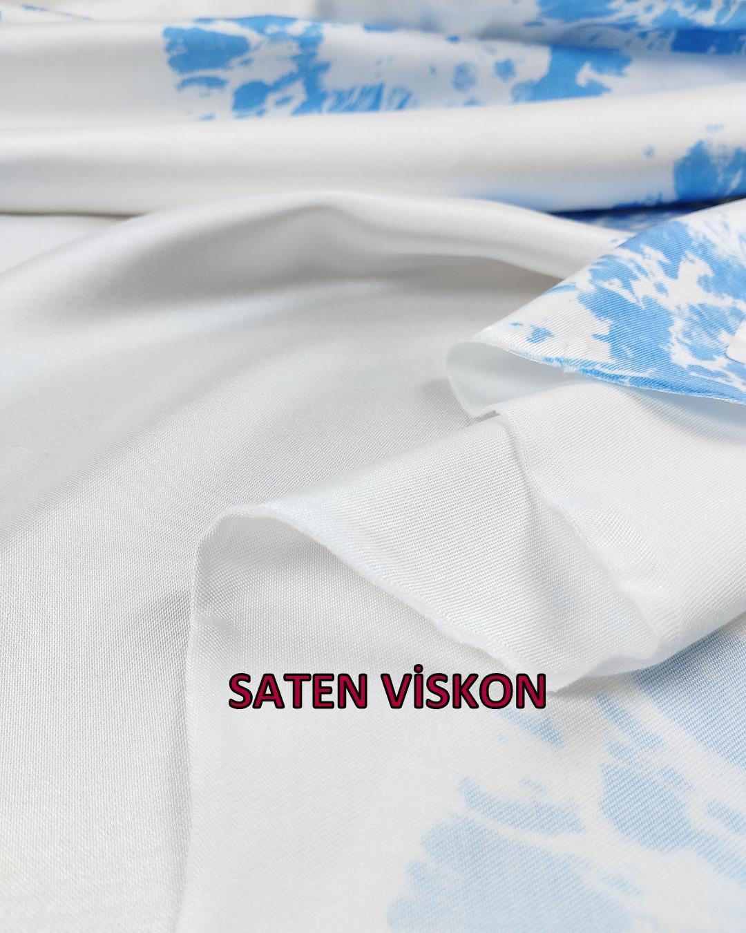 Viskon Sentetik Saten Mavi Beyaz Renklerde (En 140 cm x Boy 300 cm)