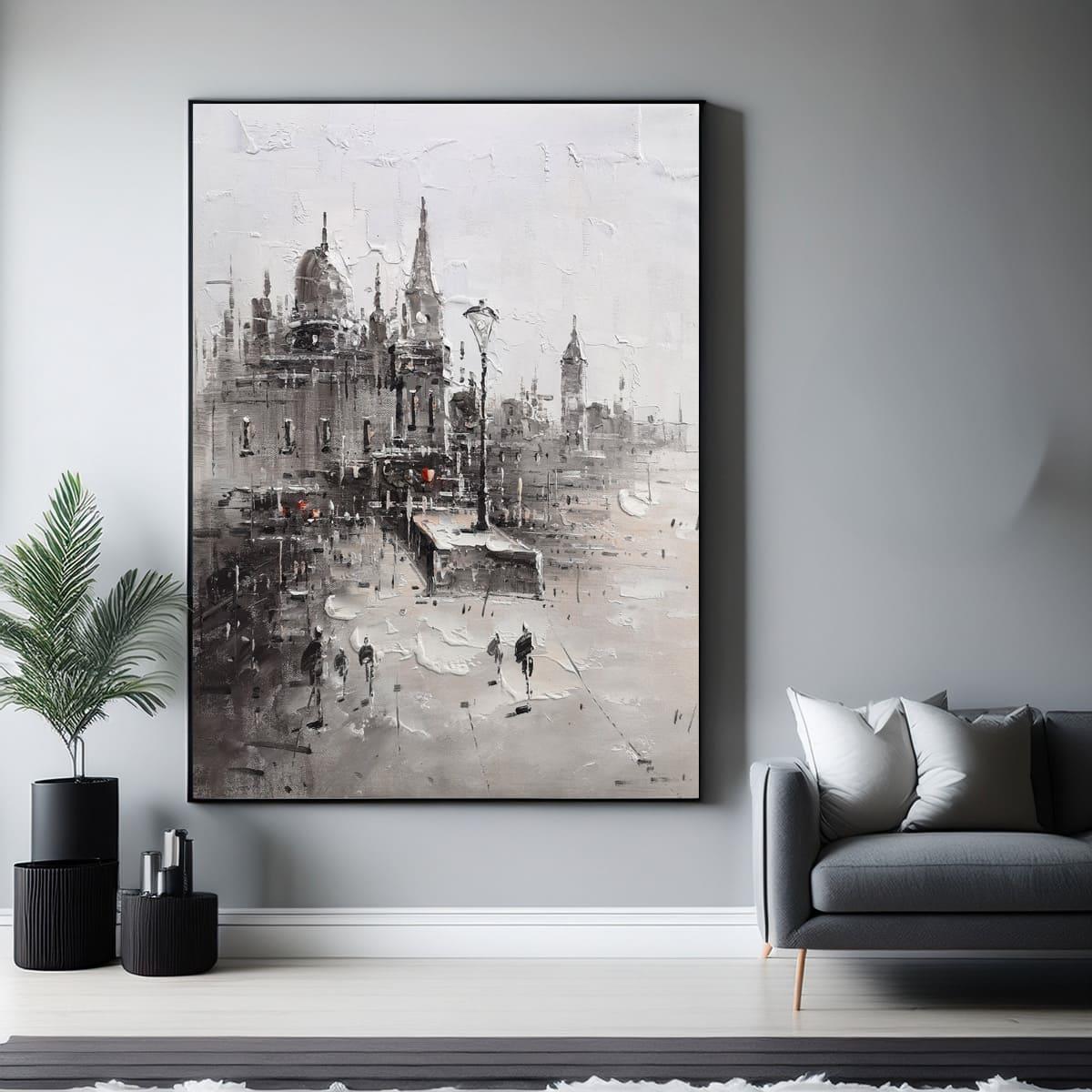 Abstract Gray City Yağlı Boya Dokulu TabloYağlı Boya Dokulu Soyut TablolarTablolife