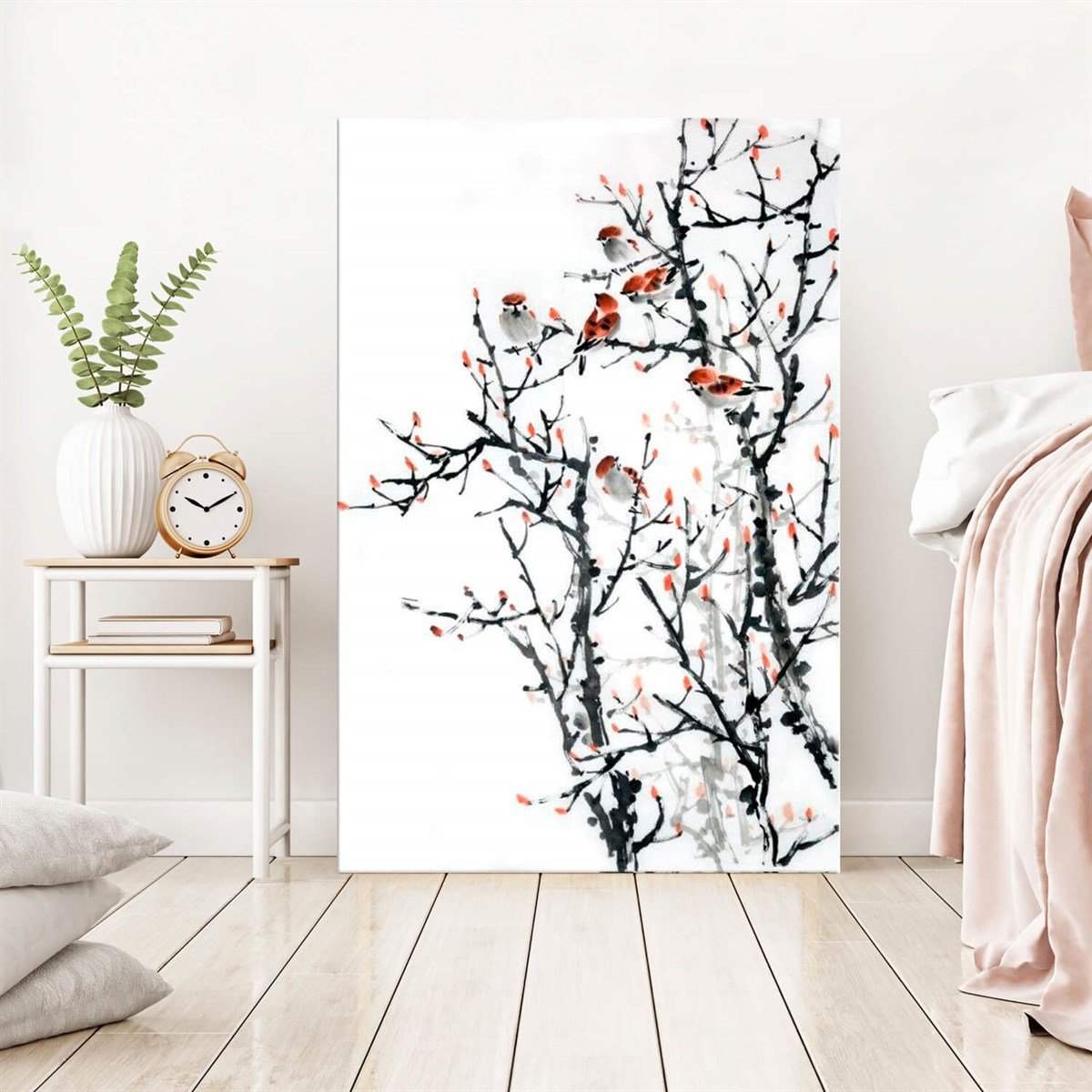 Ağaç Dalında Serçeler - Büyük Boy Kanvas TabloBüyük Boy Kanvas TablolarTablolife.com