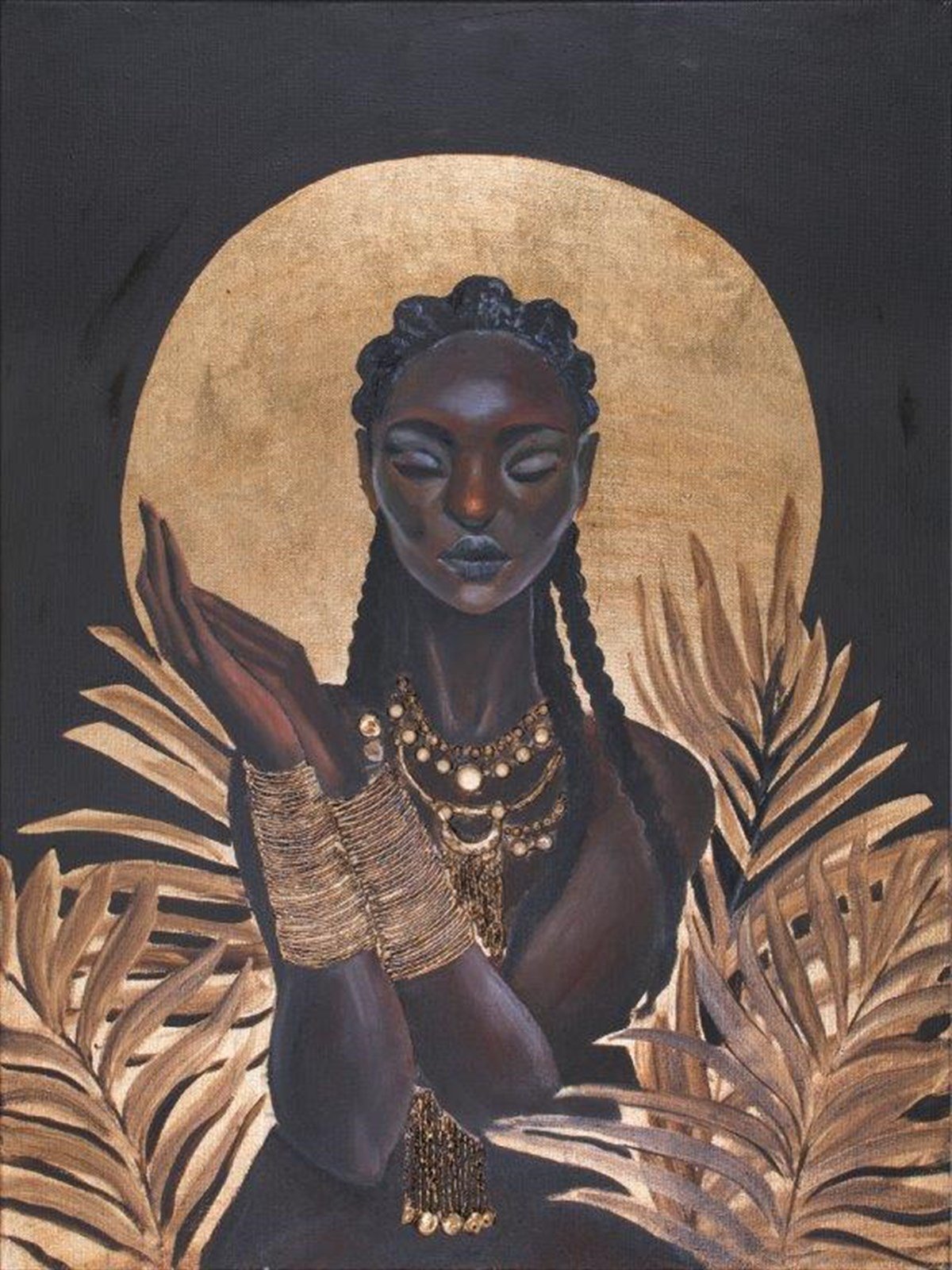 Altın Yaprakların İçindeki Kadın - Kanvas Tablo