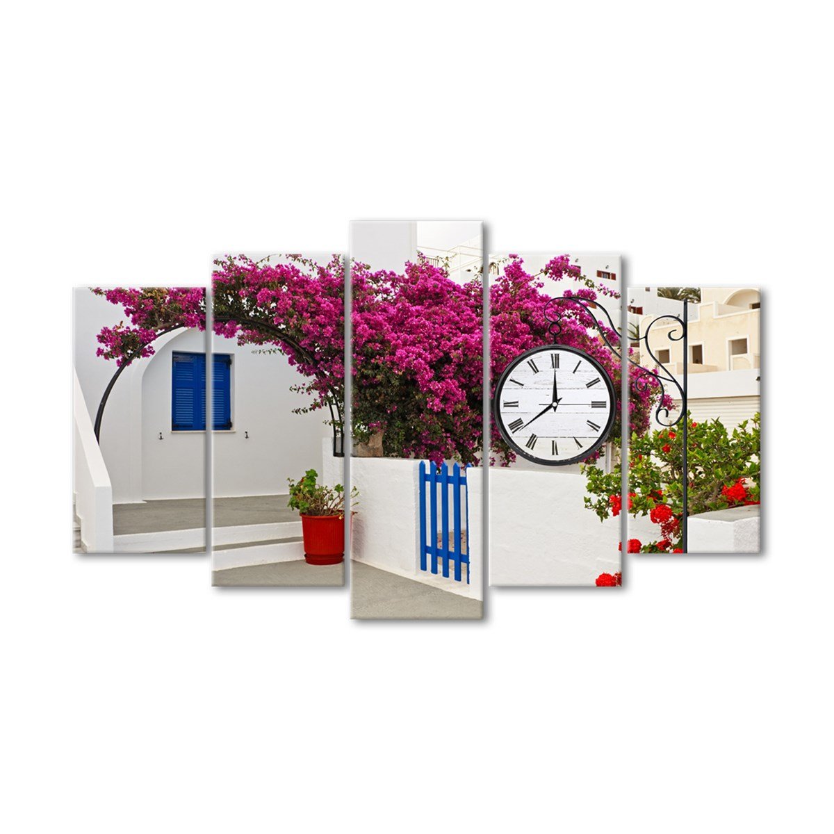 Begonvil - Saatli 5 Parçalı Kanvas TabloÇiçekTablolife.com