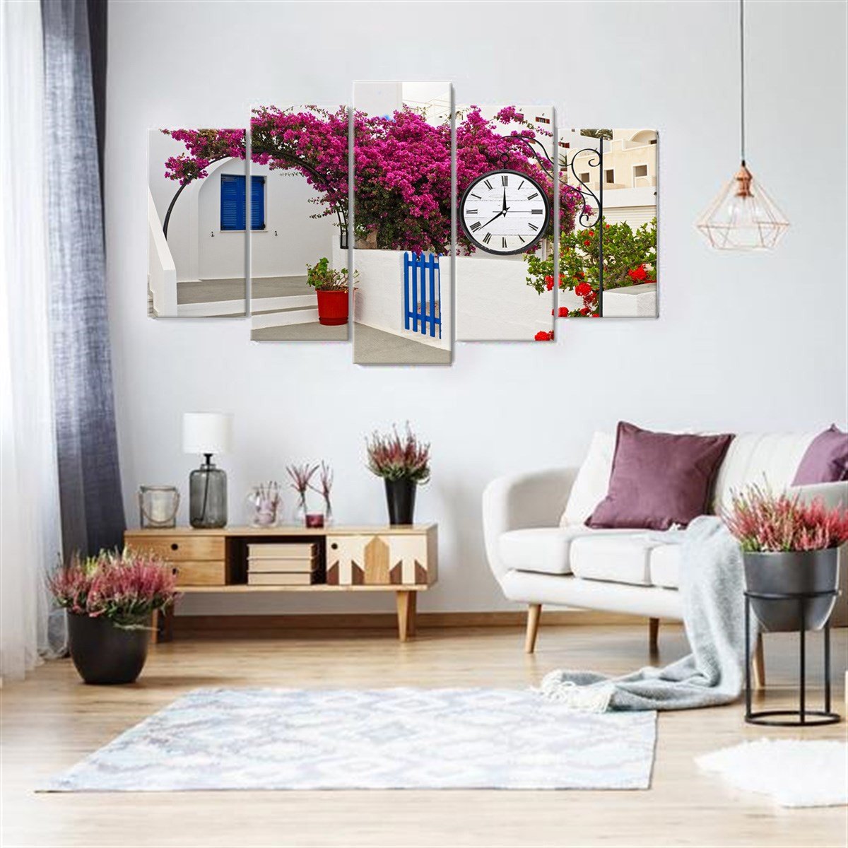 Begonvil - Saatli 5 Parçalı Kanvas TabloÇiçekTablolife.com