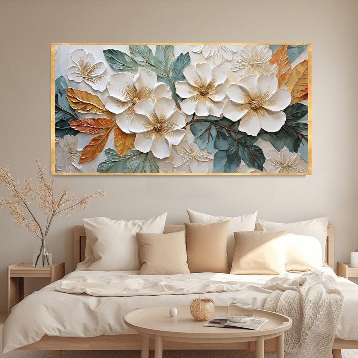 Beyaz Çiçek 3D Yoğun Yağlı Boya Tablo3D Yoğun Yağlı Boya TablolarTablolife