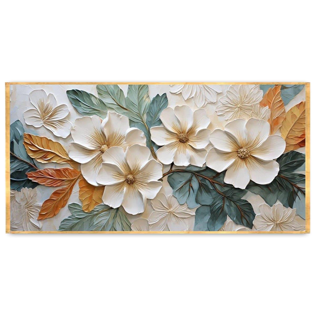 Beyaz Çiçek 3D Yoğun Yağlı Boya Tablo3D Yoğun Yağlı Boya TablolarTablolife