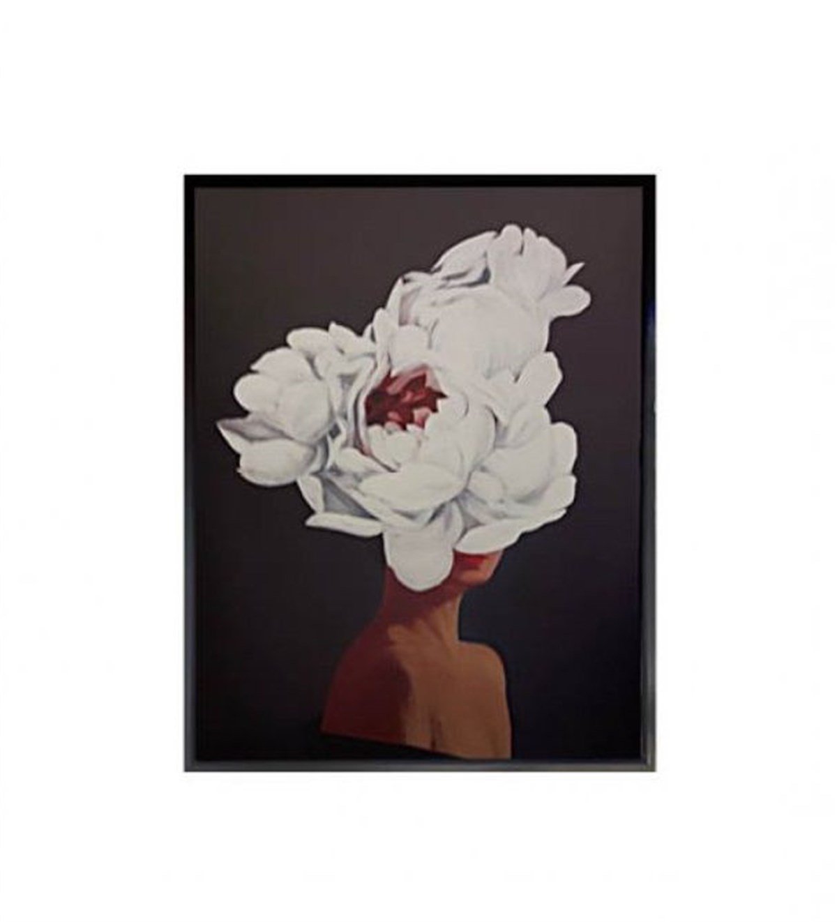 Beyaz Çiçekli Kadın - Yağlı Boya Dokulu Tablo