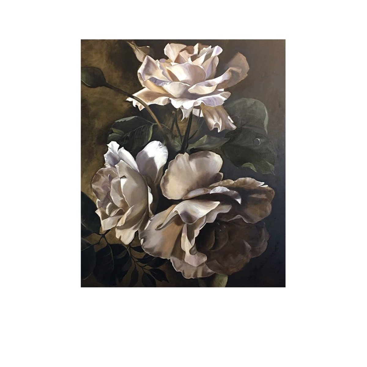 Beyaz Güller Yağlı Boya Dokulu TabloYağlı Boya Dokulu Çiçek TablolarıTablolife.com