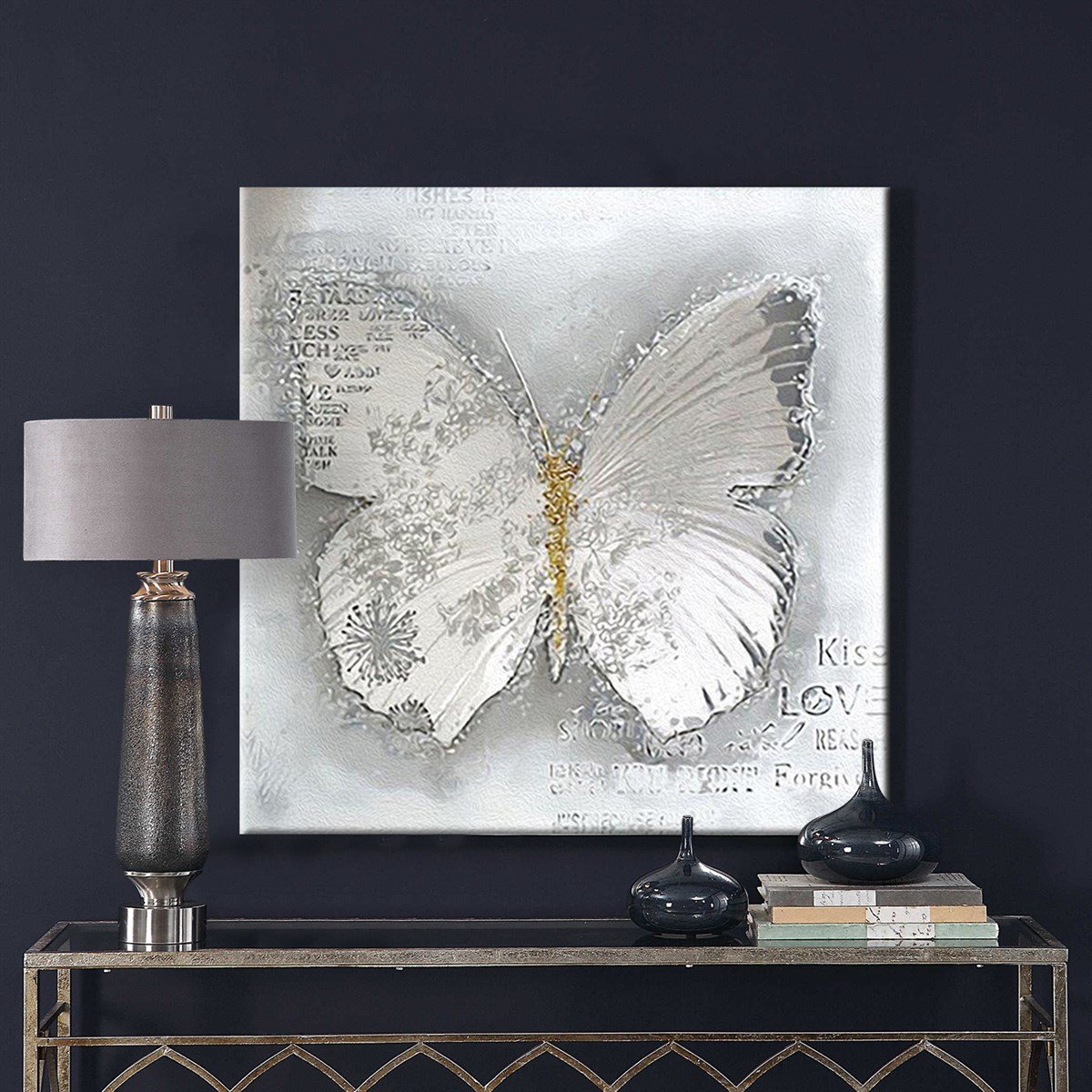 Beyaz Kelebek - Yağlı Boya Dokulu Tablo