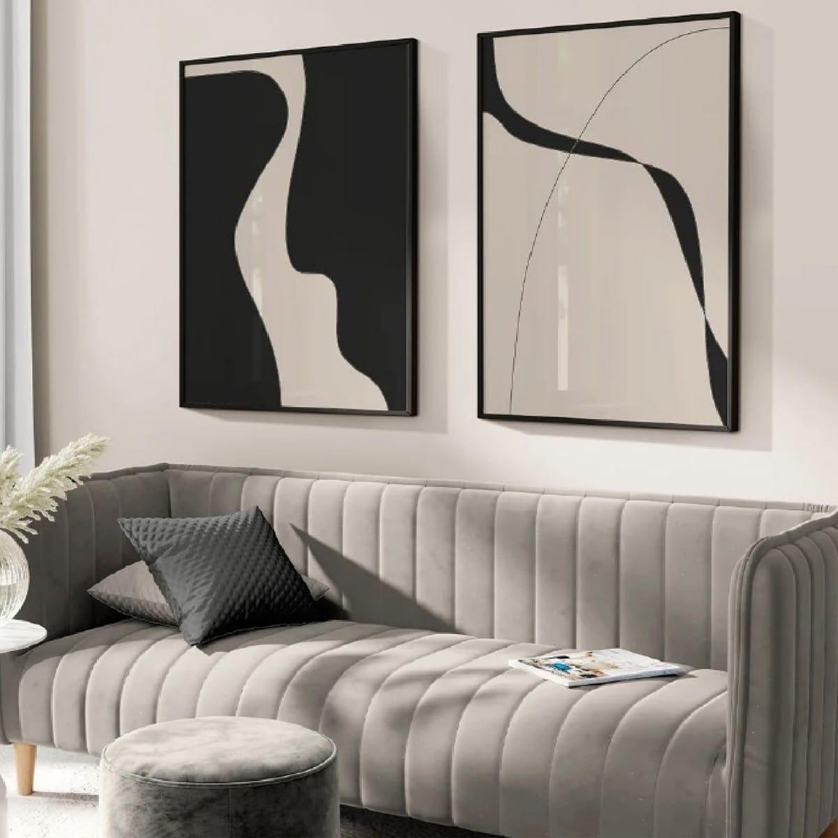 Black & Beige İkili Set Yağlı Boya Dokulu TabloYağlı Boya Dokulu Soyut TablolarTablolife.com