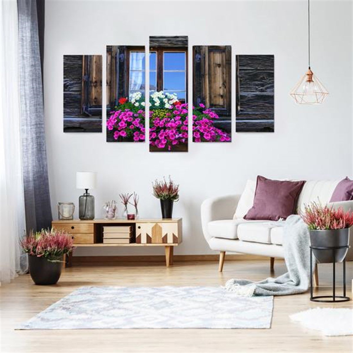 Çiçekli Pencere - 5 Parçalı Kanvas Tablo