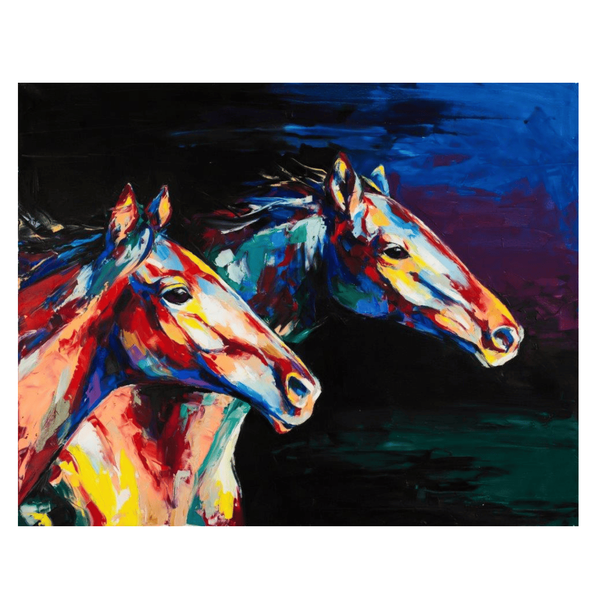 Colorful Horses Yağlı Boya Dokulu TabloYağlı Boya Dokulu Hayvan TablolarıTablolife