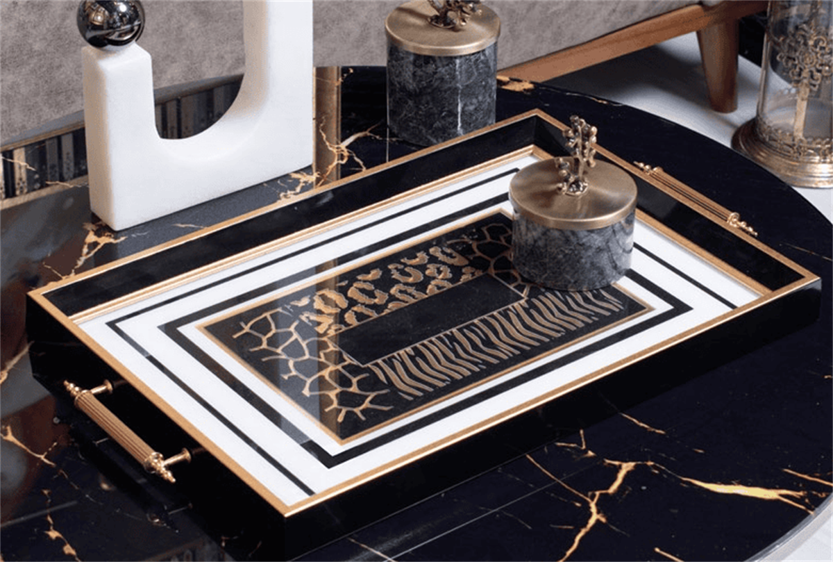Dekoratif Lüks Sunum Tepsisi Siyah BeyazTepsilerTablolife.com