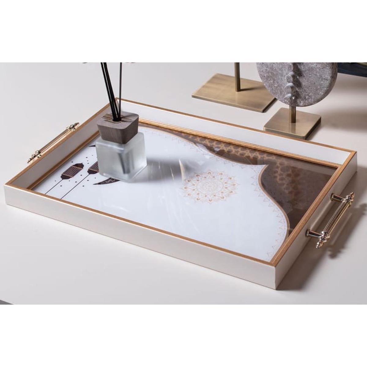 Dekoratif Sunum Tepsisi Kahve BeyazTepsilerTablolife.com
