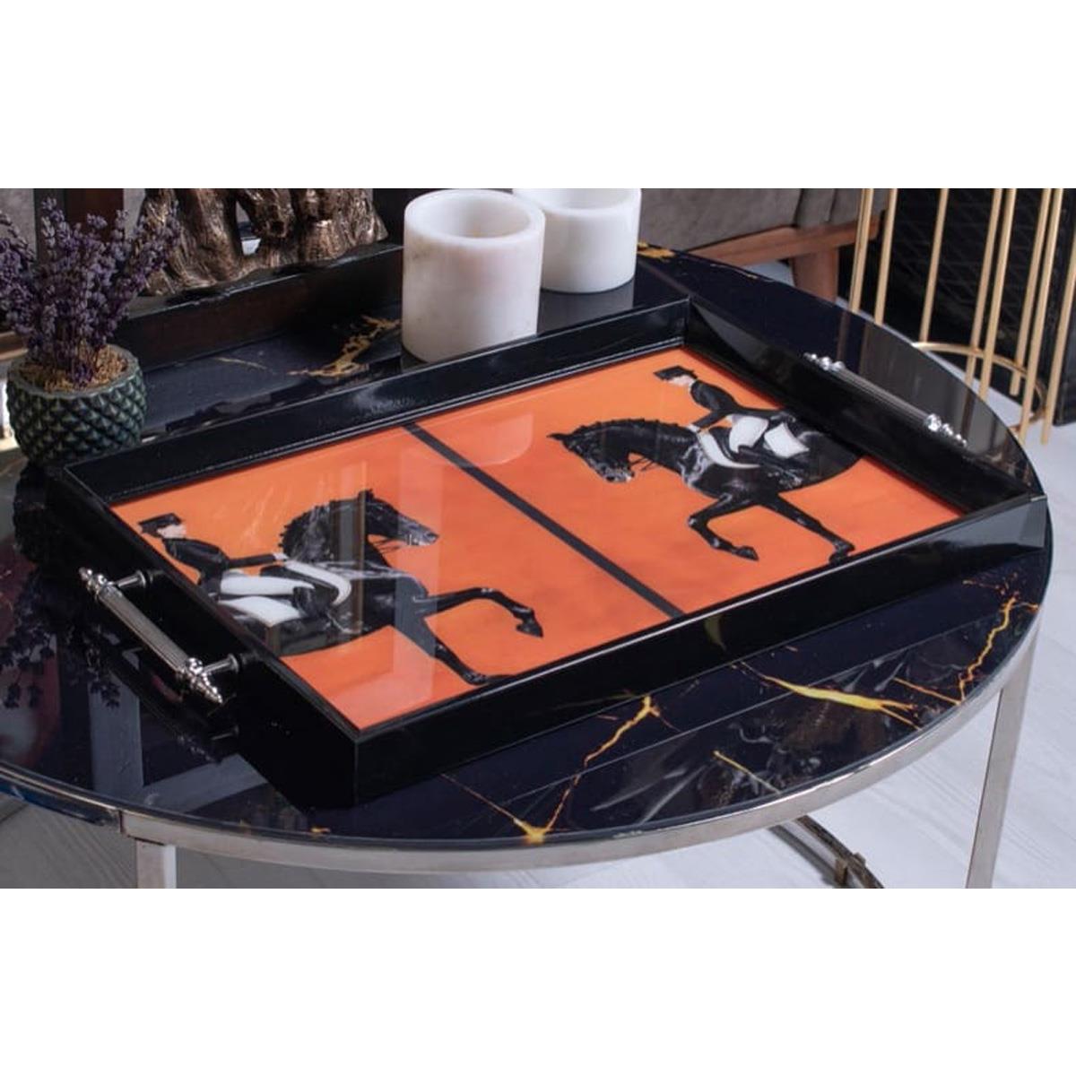 Dekoratif Sunum Tepsisi Turuncu AtlarTepsilerTablolife.com