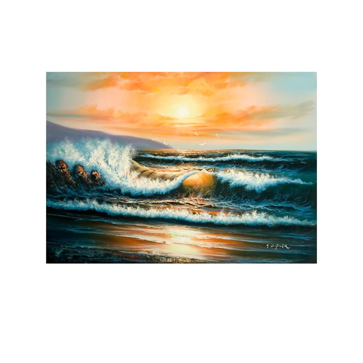 Denizde Gün Batımı Yağlı Boya Dokulu TabloYağlı Boya Dokulu Manzara TablolarıTablolife.com