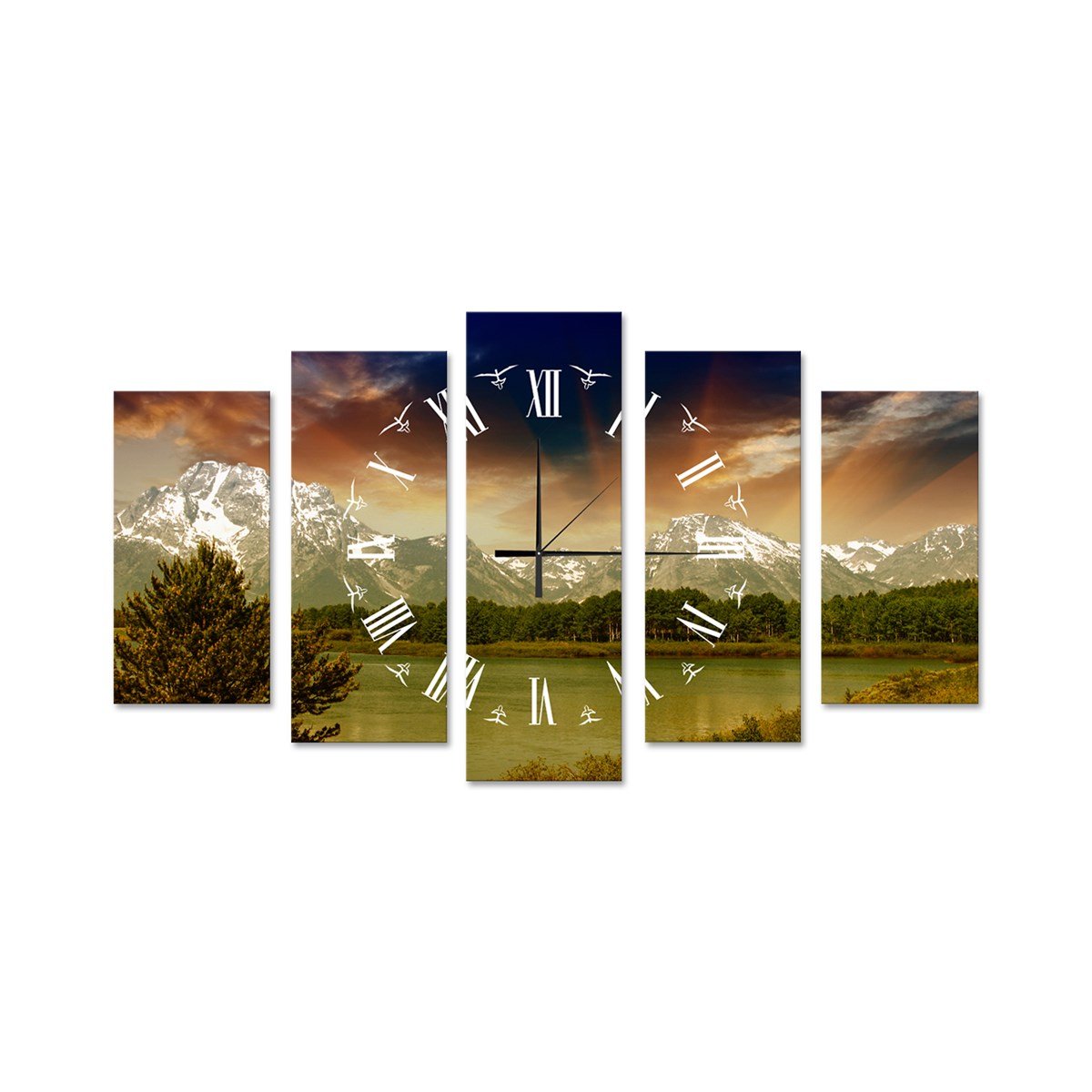 Doğa - Saatli 5 Parçalı Kanvas TabloParçalı KanvasTablolife.com