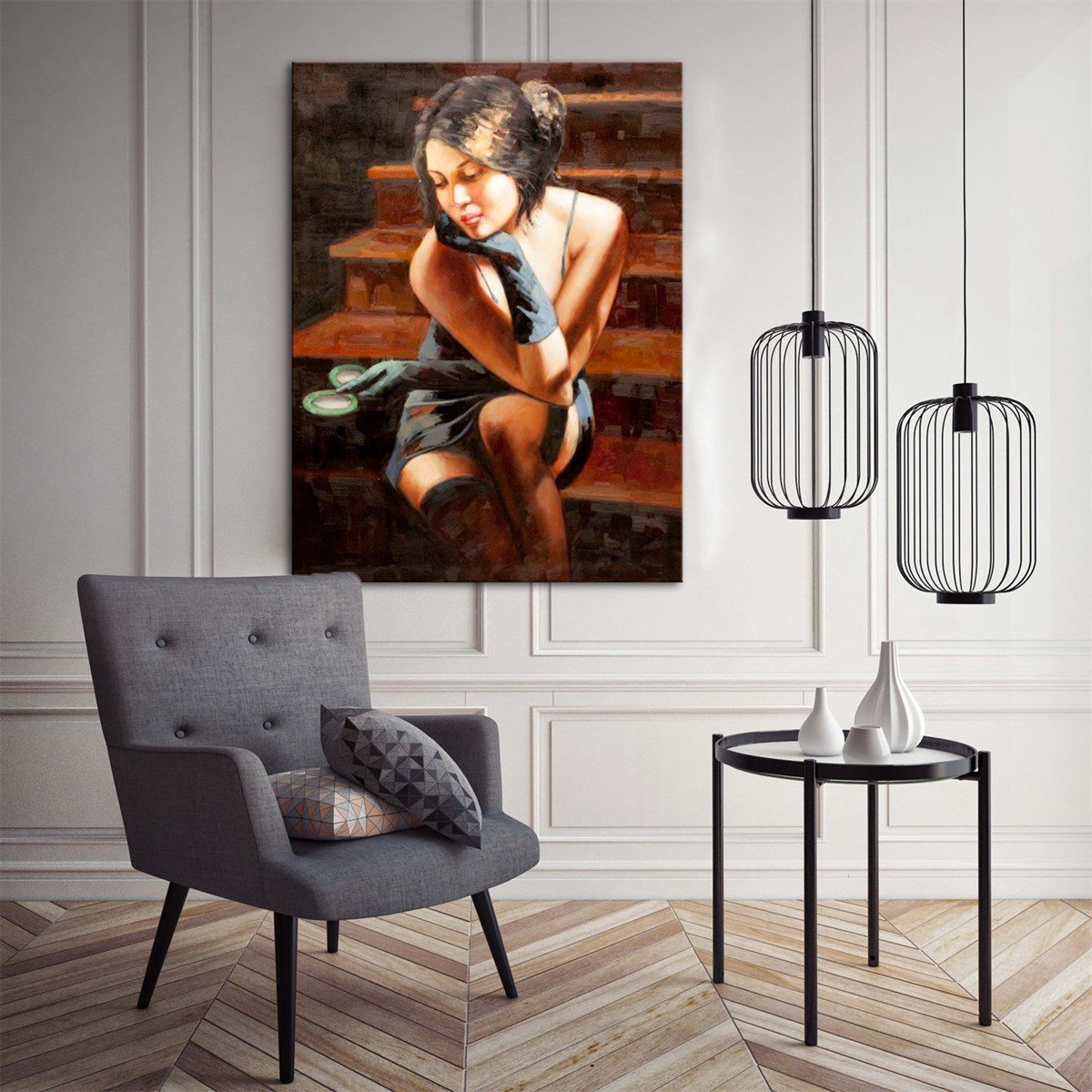 Düşünceli Kadın Kanvas TabloKadın Temalı TablolarTablolife.com