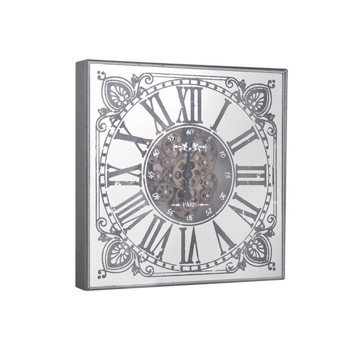 Duvar Saati Kare Gümüş Çarklı 3