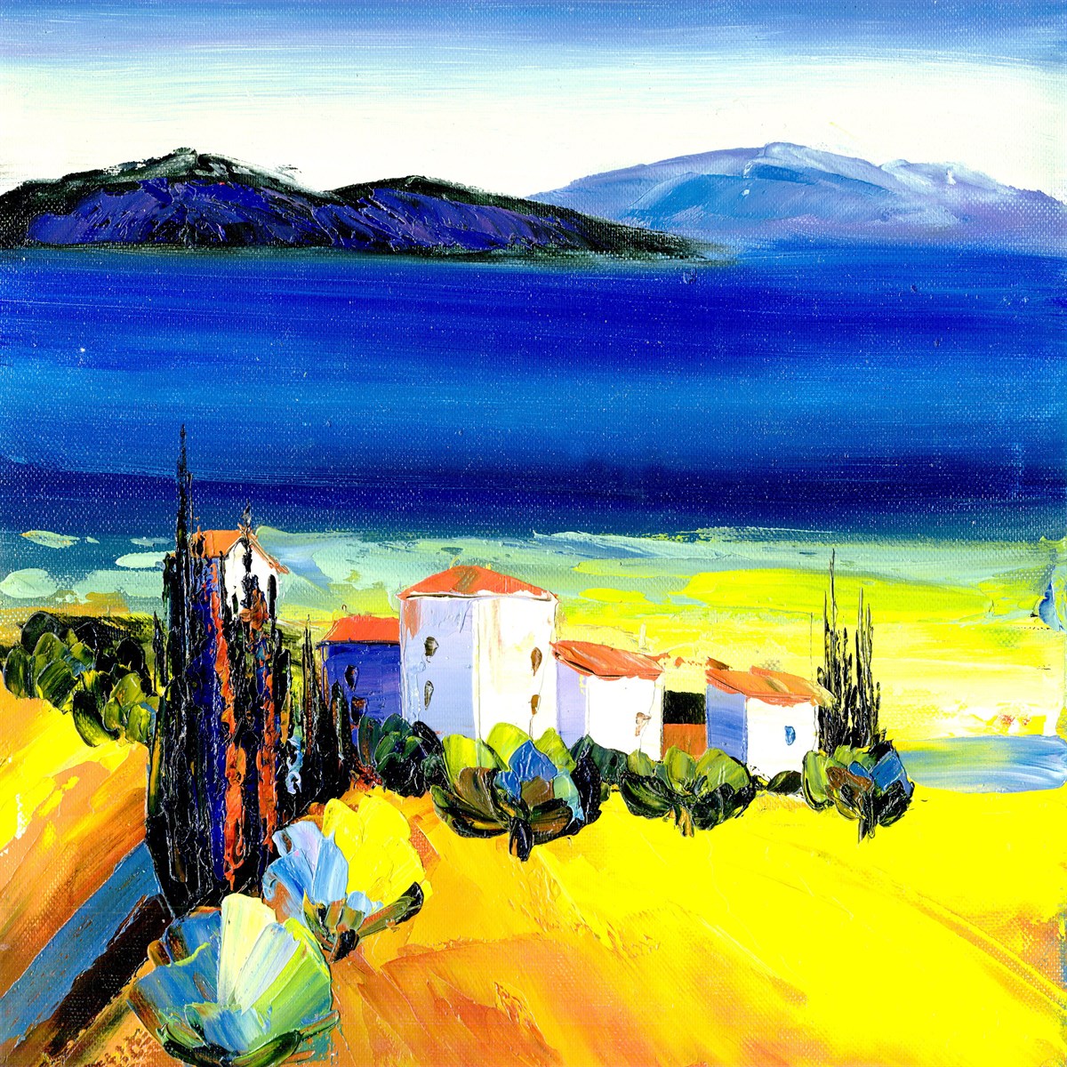 Ege Kasabası Yağlı Boya Dokulu TabloYağlı Boya Dokulu Manzara TablolarıTablolife.com