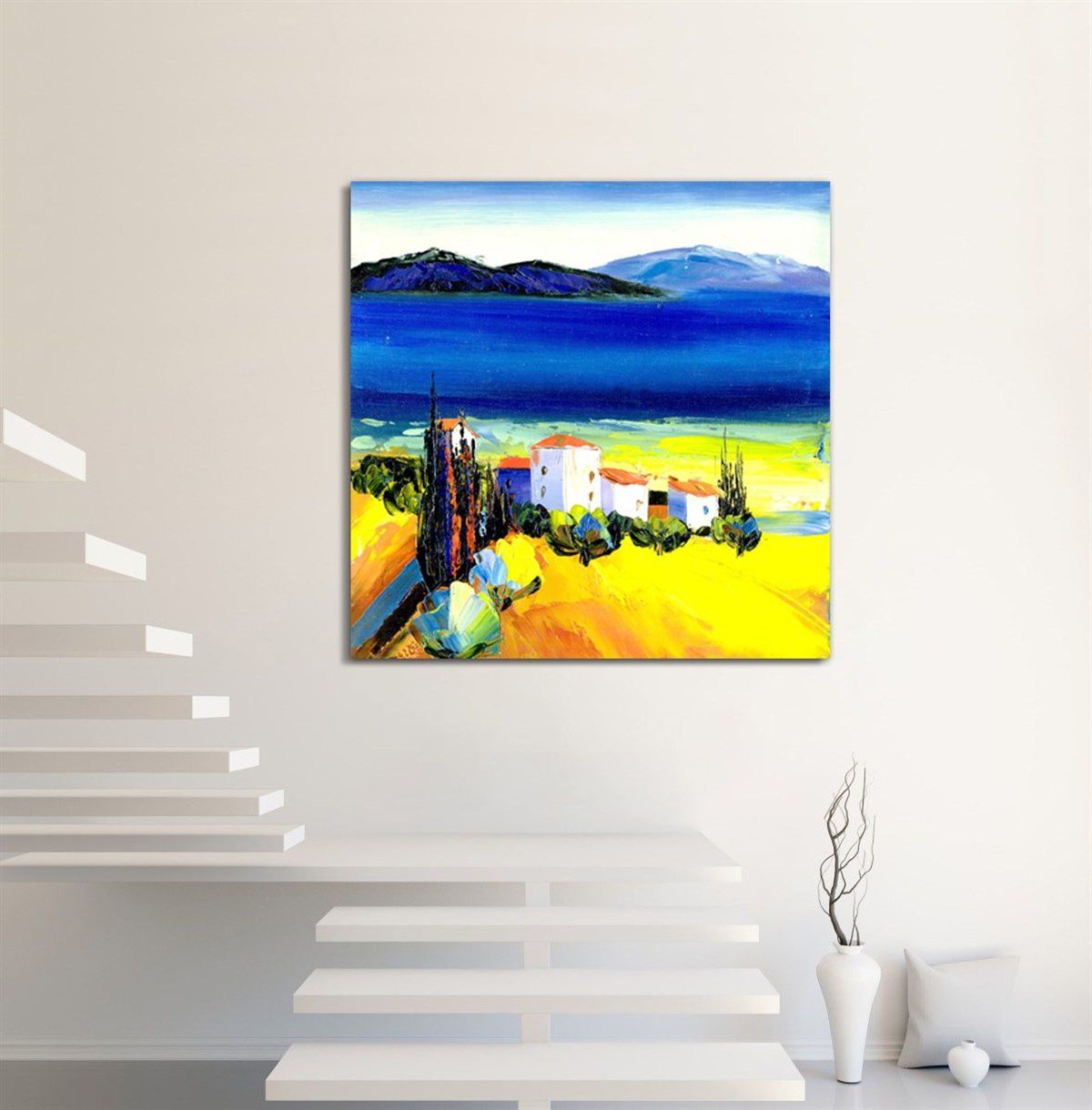 Ege Kasabası Yağlı Boya Dokulu TabloYağlı Boya Dokulu Manzara TablolarıTablolife.com