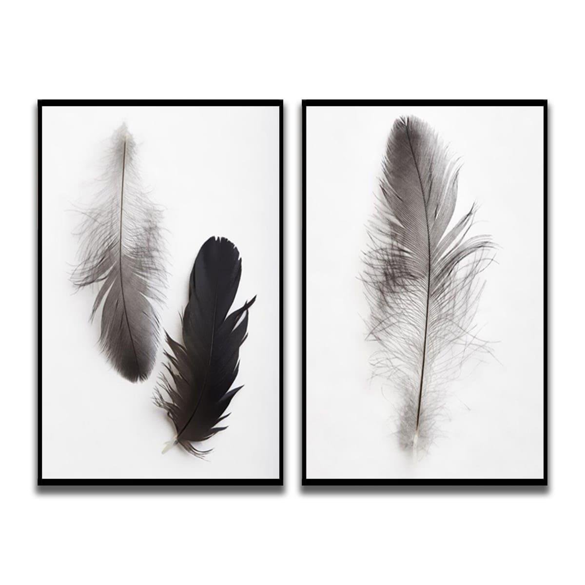 Feathers İkili Set Yağlı Boya Dokulu TabloYağlı Boya Dokulu Soyut TablolarTablolife