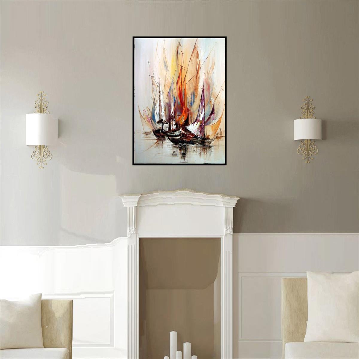 Gemiler Yağlı Boya Dokulu TabloYağlı Boya Dokulu Soyut TablolarTablolife.com