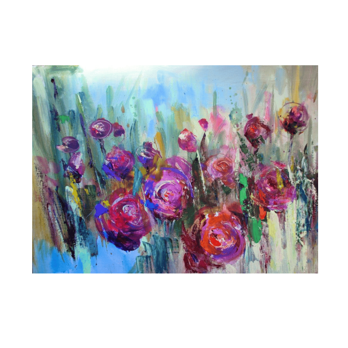 Gizemli Çiçekler Yağlı Boya Dokulu TabloYağlı Boya Dokulu Çiçek TablolarıTablolife